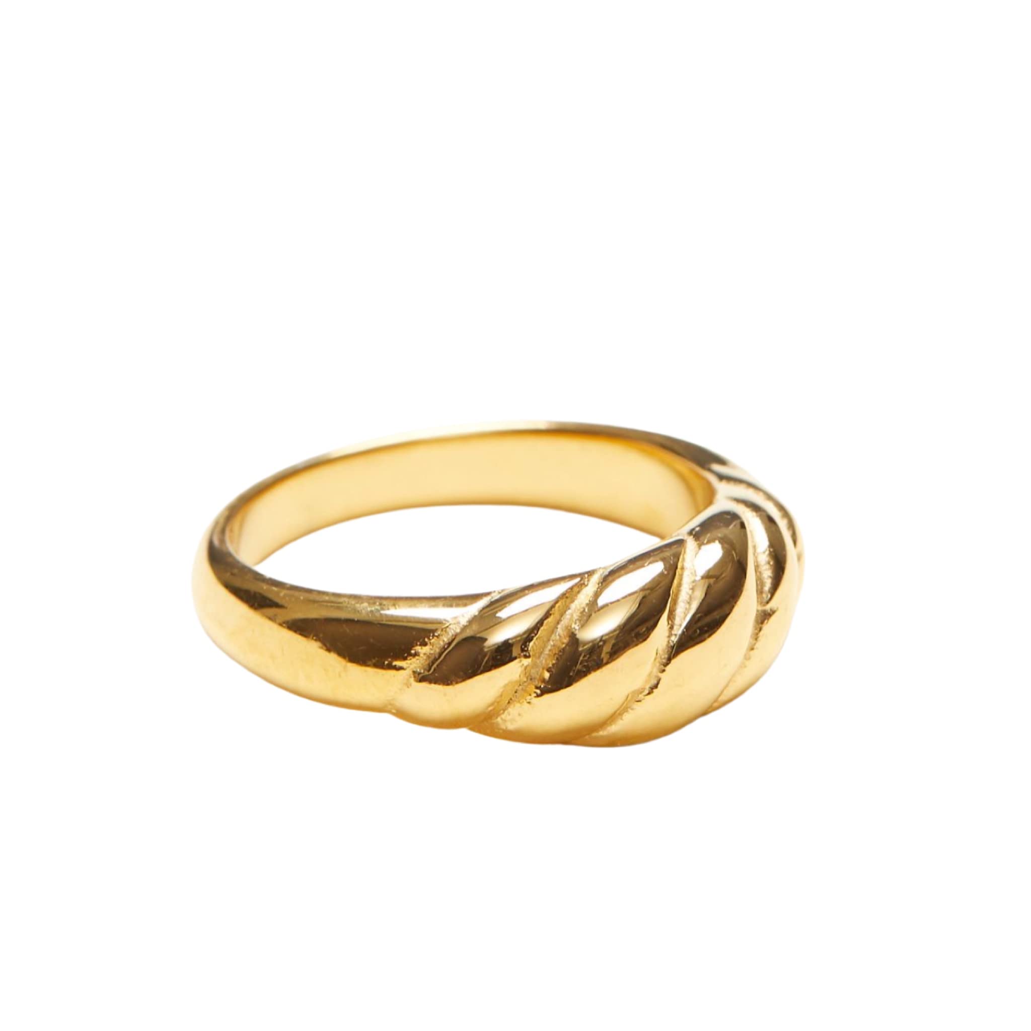 18K Gold Plated Croissant Dome Band Ring - Stackable Minimalist Signet Ring for Women | Dainty Jewelry for Everyday Wear, Layering & Gift Giving (Small)