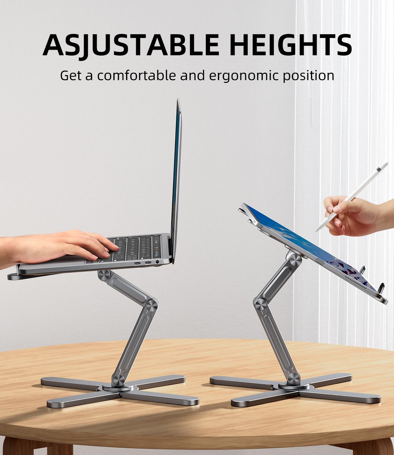 360° Rotating Adjustable Laptop Stand - Portable Ergonomic Computer Riser for MacBook Pro/Air, Dell XPS, HP (10-16 Inch) - Grey | Perfect for Home Office, Gaming & Travel Use