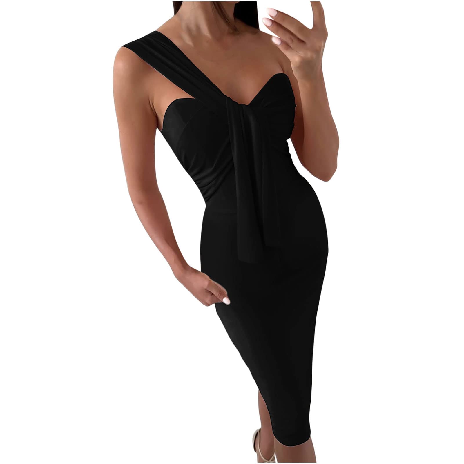 Sexy Bodycon Dresses for Women - Summer Slimming One Shoulder Sleeveless Bandage Hip Wrap Dress | Perfect for Club, Party & Date Night Outfits