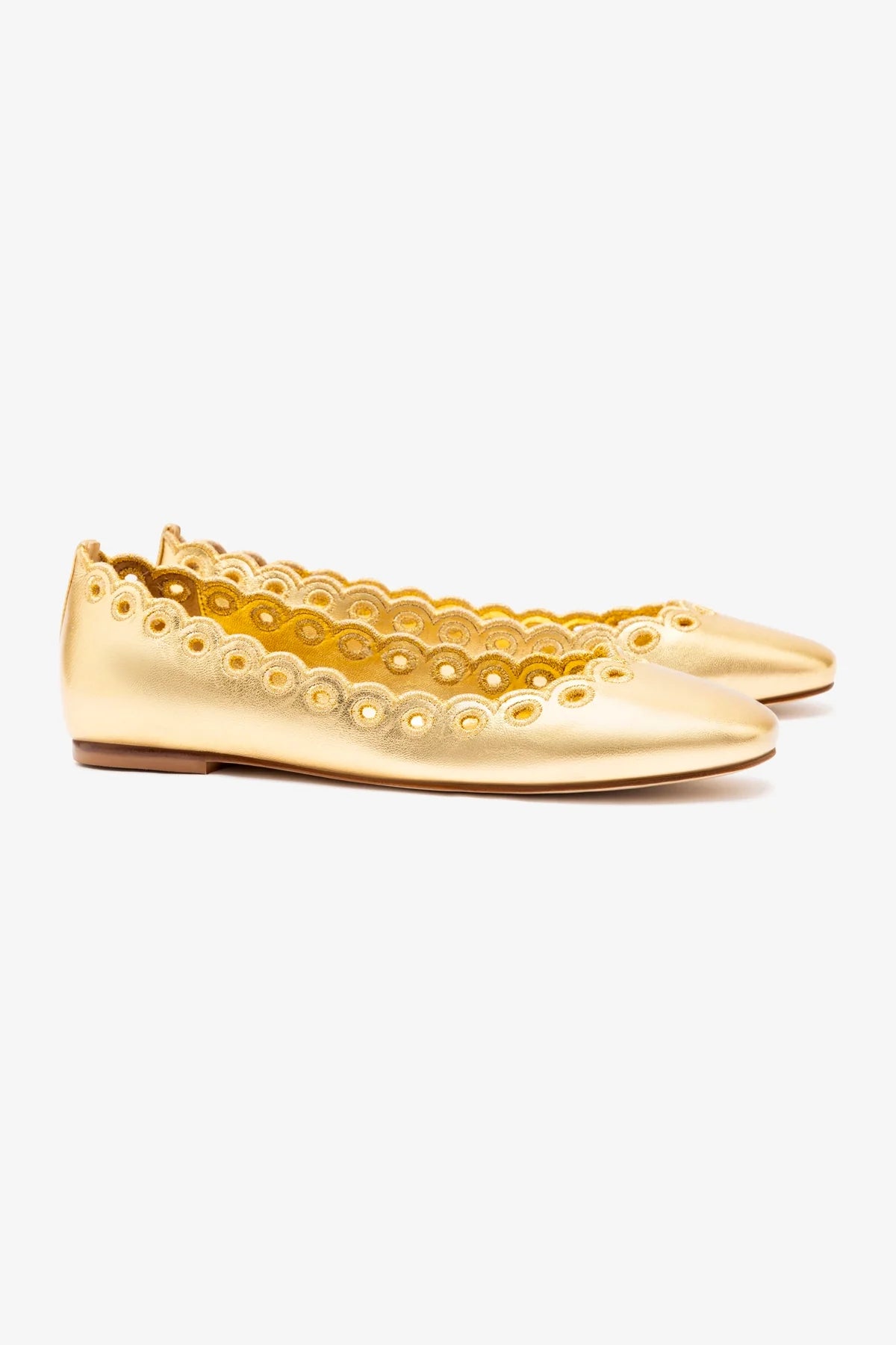 Meghan Embroidered Ballet Flats in Gold Metallic Leather - Elegant Women's Dress Shoes for Work, Weddings & Special Occasions