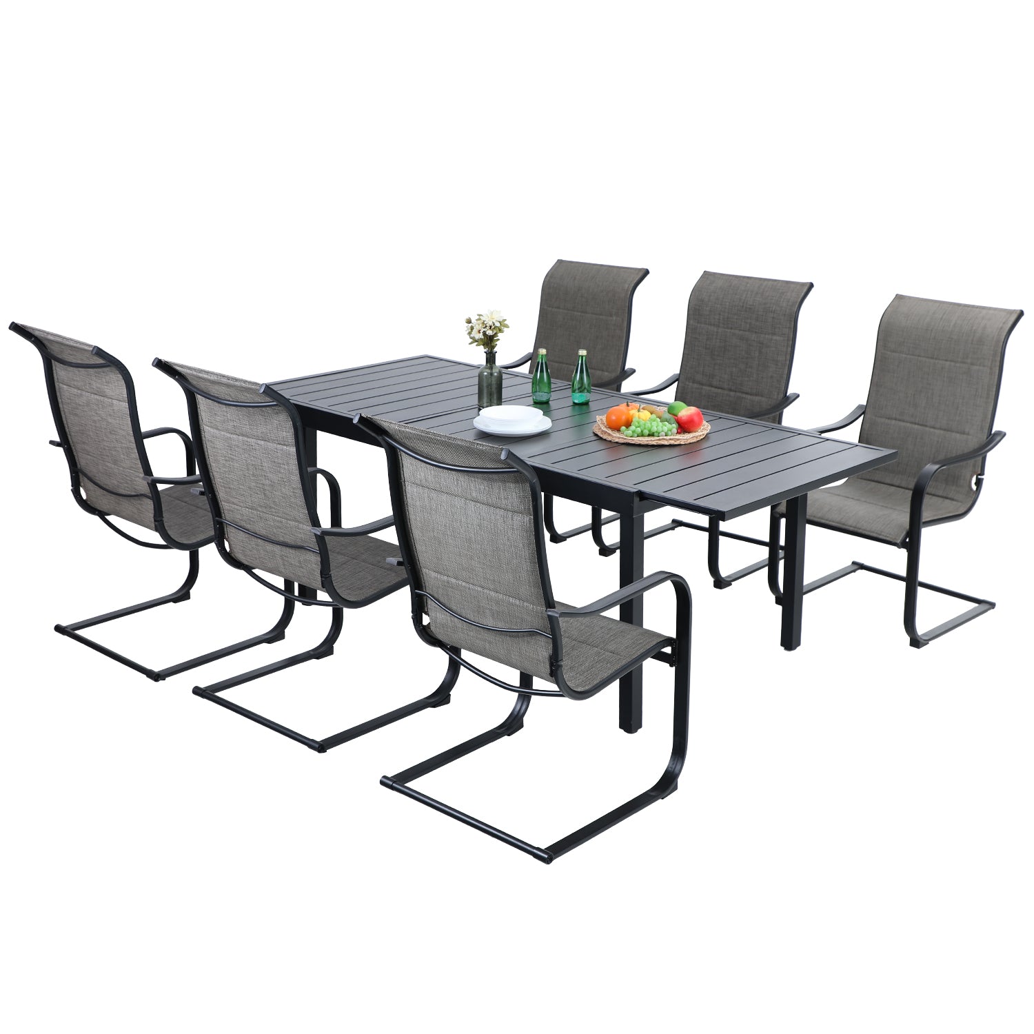 MFSTUDIO Adjustable Height Outdoor Dining Table & Textilene Patio Chairs Set - Steel Frame All-Weather Furniture for Backyard, Garden, Poolside & Patio Use