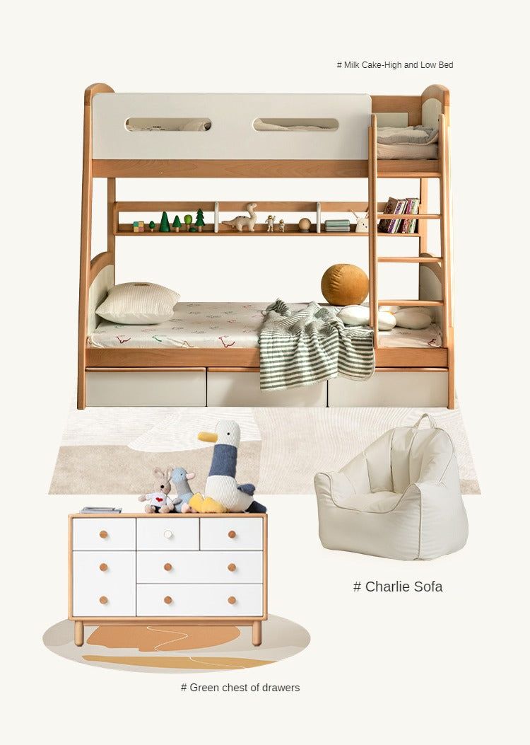 Solid Wood Poplar Kids Bunk Bed with Ladder & Guardrail - Space-Saving Multifunctional Loft Bed for Small Rooms, Dorms & Shared Kids Bedrooms