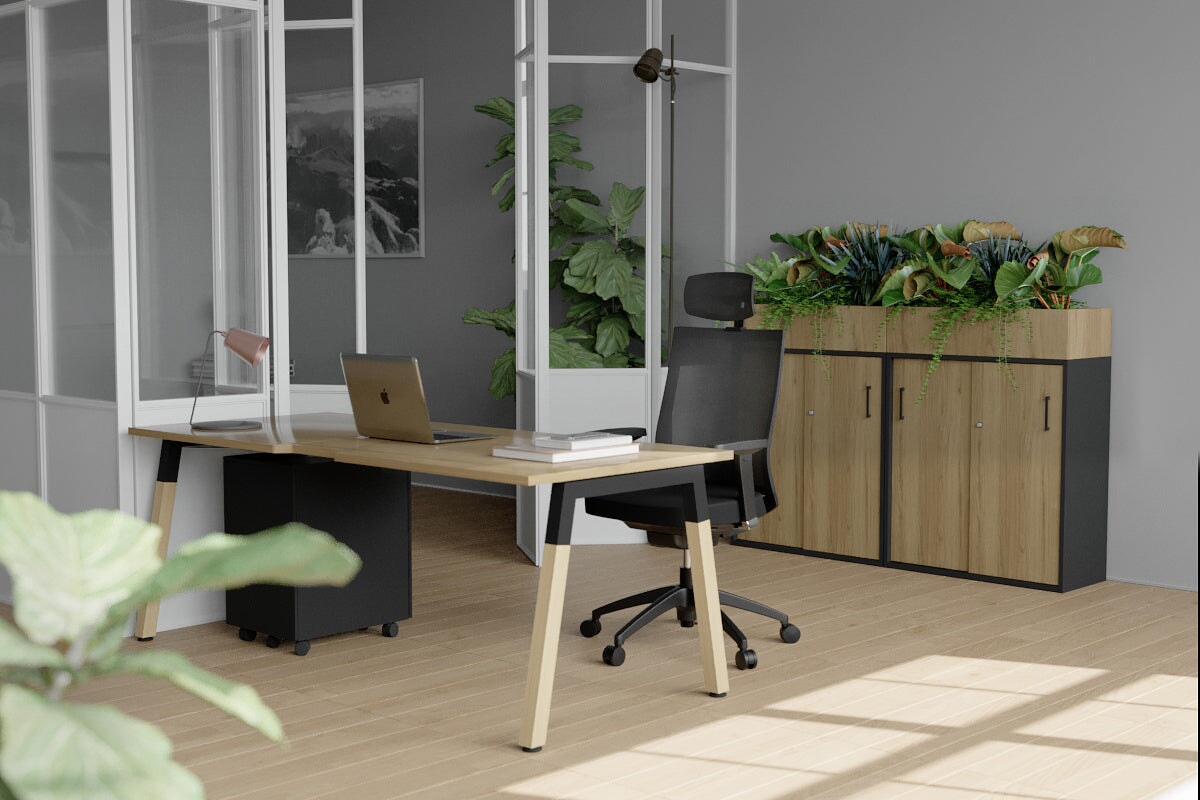 Quadro A Legs Office Desk with Wood Legs & Cross Beam - 1200L x 700W - Sturdy Workstation for Home Office, Study Room, or Professional Workspace