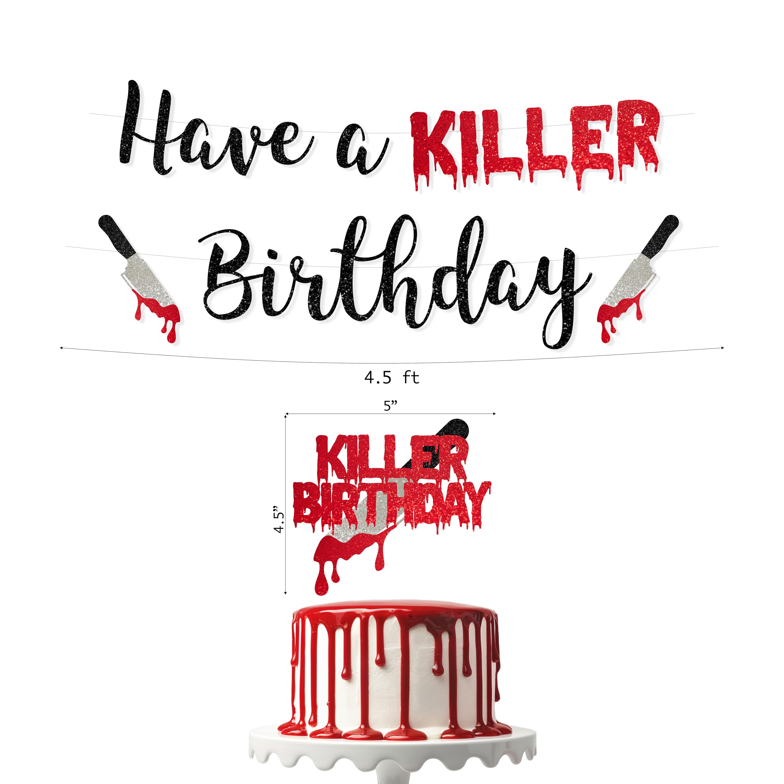Scary Halloween Birthday Banner & Party Decorations - Horror Slasher Theme Cake Topper - Perfect for Spooky Birthday Parties, Haunted House Events & Horror Movie Nights