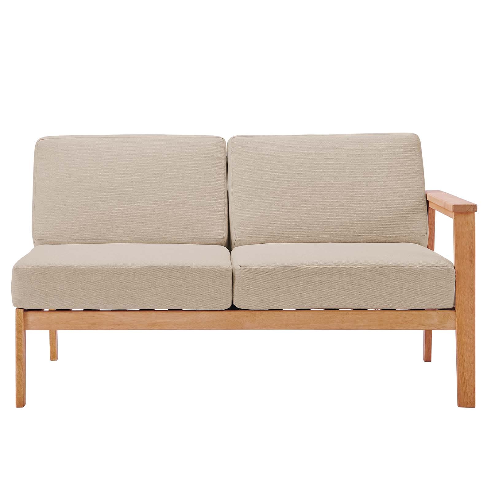 Modway Outdoor Patio Eucalyptus Wood Sectional Sofa Right-Facing Loveseat in Natural Taupe - Durable Weather-Resistant Garden Furniture for Backyard, Poolside & Patio Relaxation