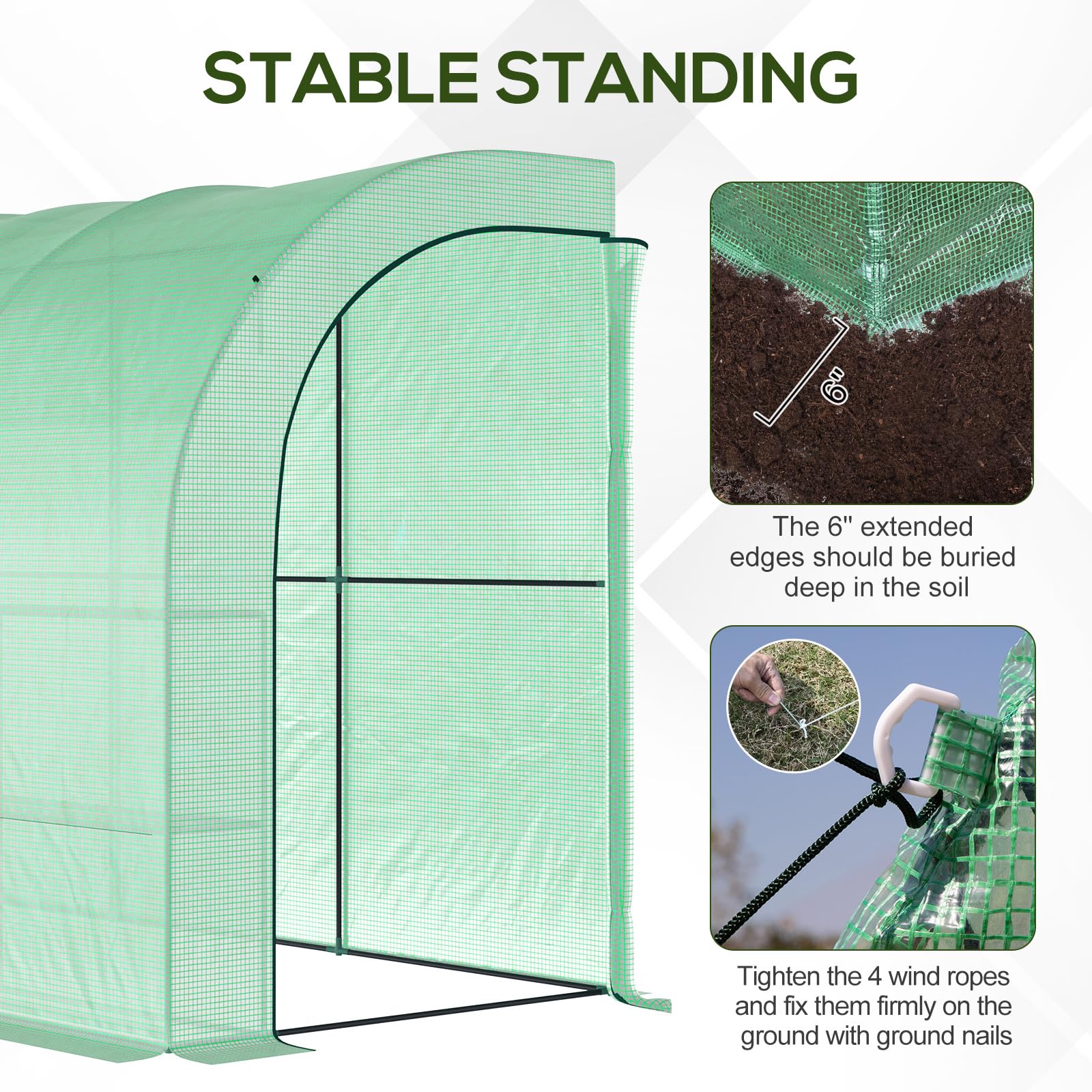 Outsunny 10' x 5' x 7' Walk-in Greenhouse with PE Cover, 2 Roll-up Doors & Windows, 3 Wire Shelves - Perfect for Plant Nursery, Gardening & Backyard Growing - Ideal for Vegetables, Flowers & Herbs in All Seasons