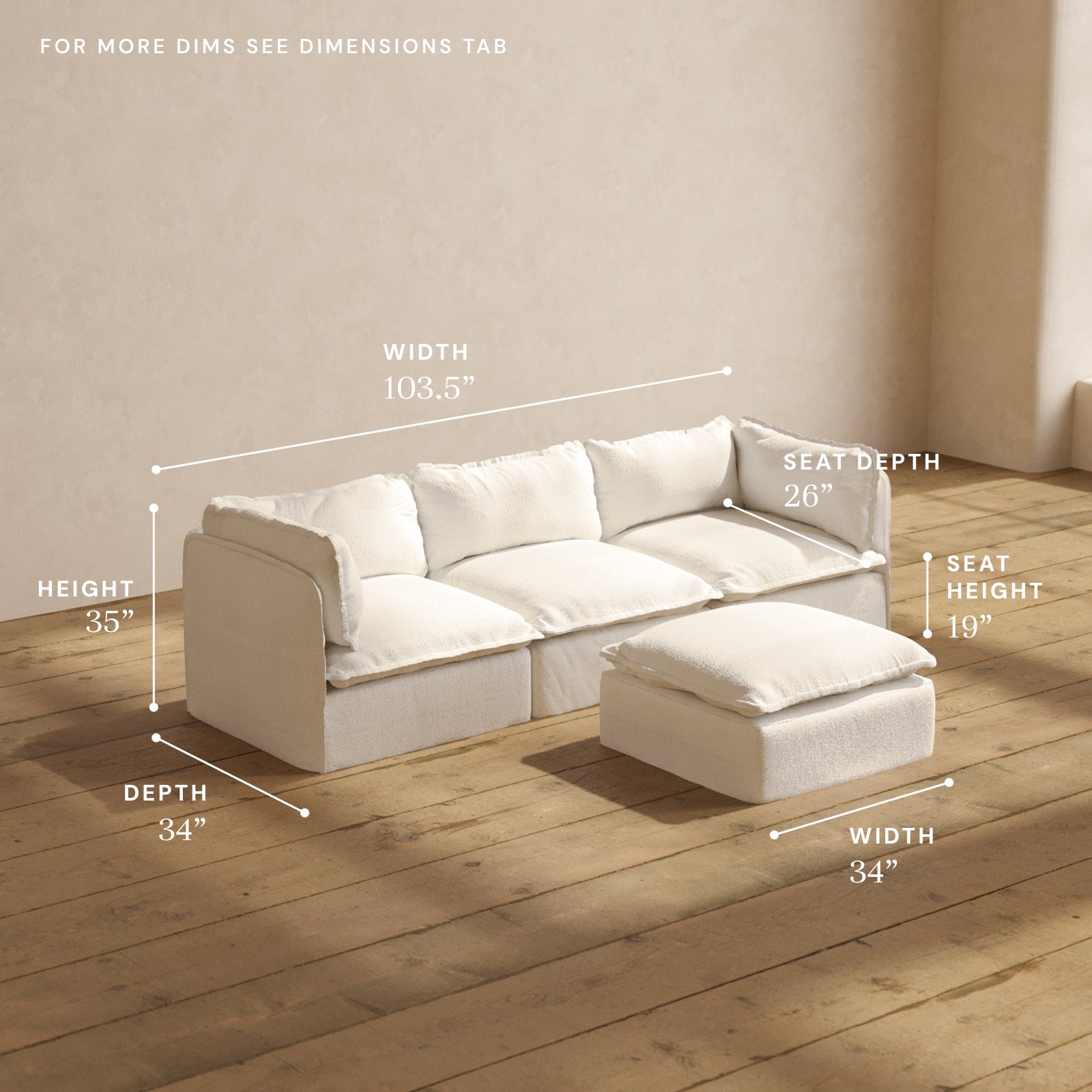 Premium Modular Performance 3-Seater Sofa with Ottoman in Mousse Fabric - Modern Sectional Couch for Living Room, Lounge & Home Theater Comfort