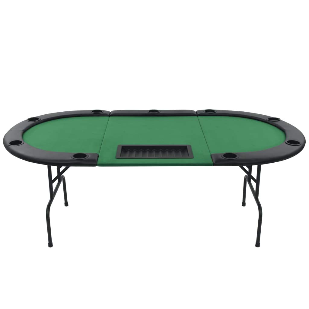 FAMIROSA 9-Player Folding Poker Table with Chip Tray & Cup Holders - Casino Style Green Felt Card Game Table with Steel Base - Perfect for Home Poker Nights, Casino Parties & Game Room Decor