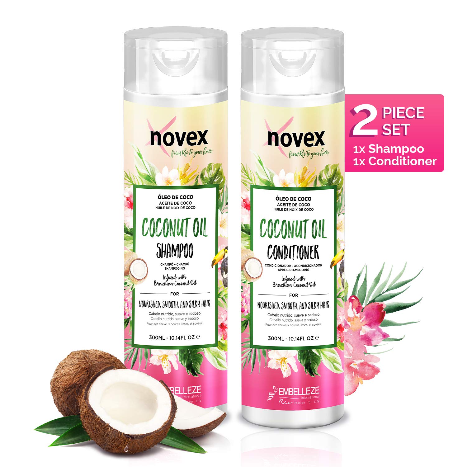 Novex Coconut Oil Shampoo and Conditioner Set - 10.1oz Each for Hydrating & Repairing Dry, Damaged Hair - Perfect for Curly, Natural & Chemically Treated Hair Care Routine