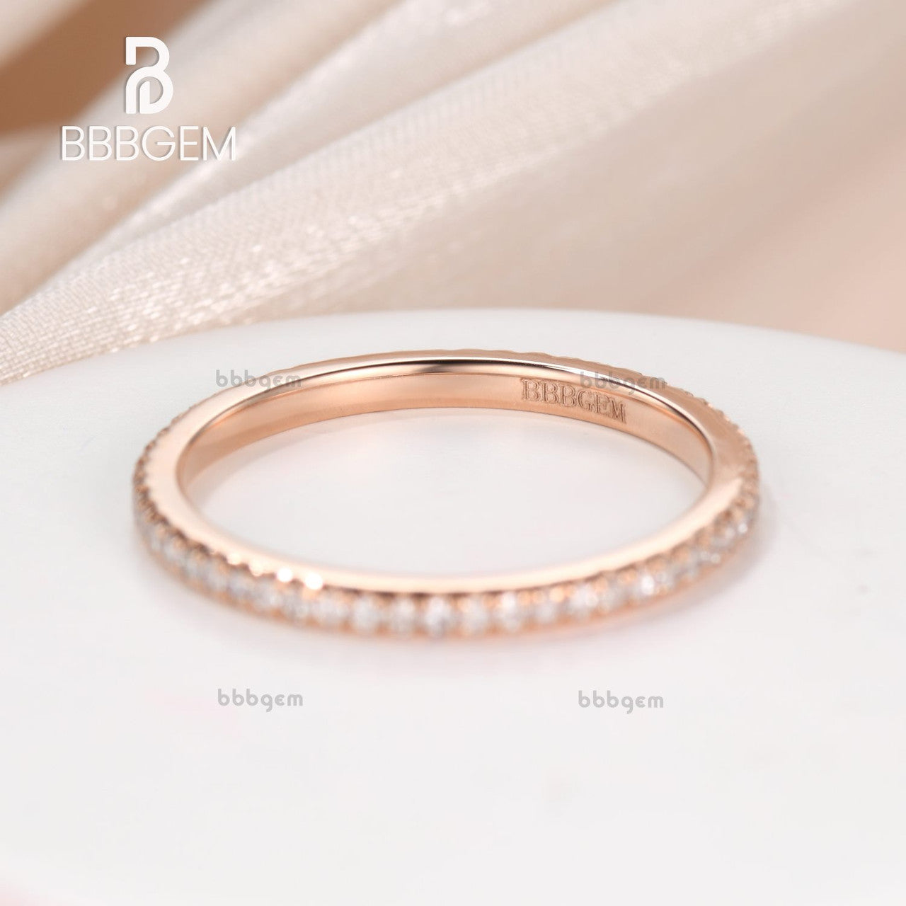 14K Rose Gold Round Diamond Wedding Ring - Micro Pave Thin Eternity Band for Women | Perfect Matching Bridal Set, Anniversary Gift & Everyday Luxury Jewelry