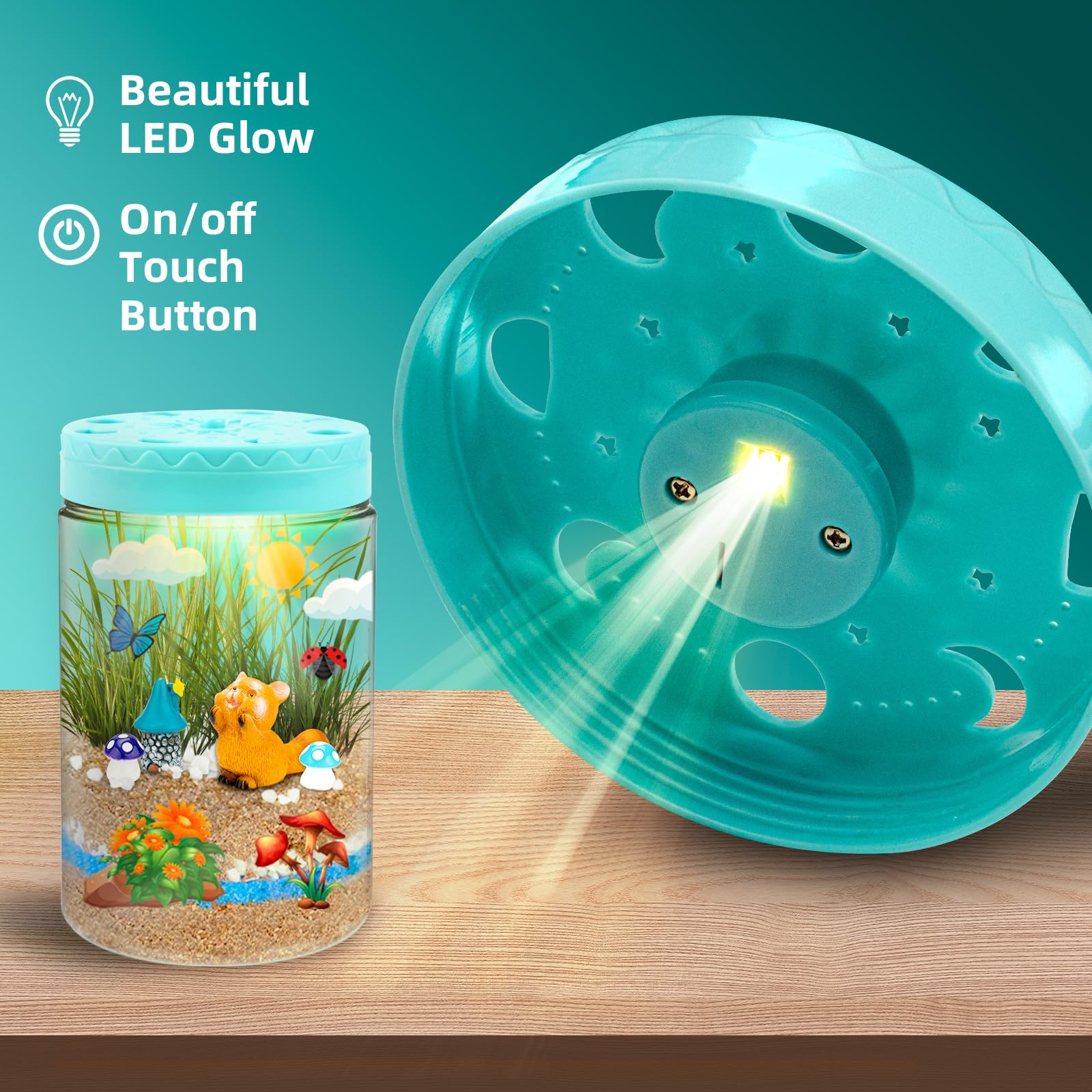 Glow-in-the-Dark Terrarium Kit for Kids - DIY Educational Gardening Science Kit with LED Lights, Creative STEM Project for Boys & Girls Ages 4-12 - Perfect Birthday Gift for Indoor Gardening & Night Light Decor