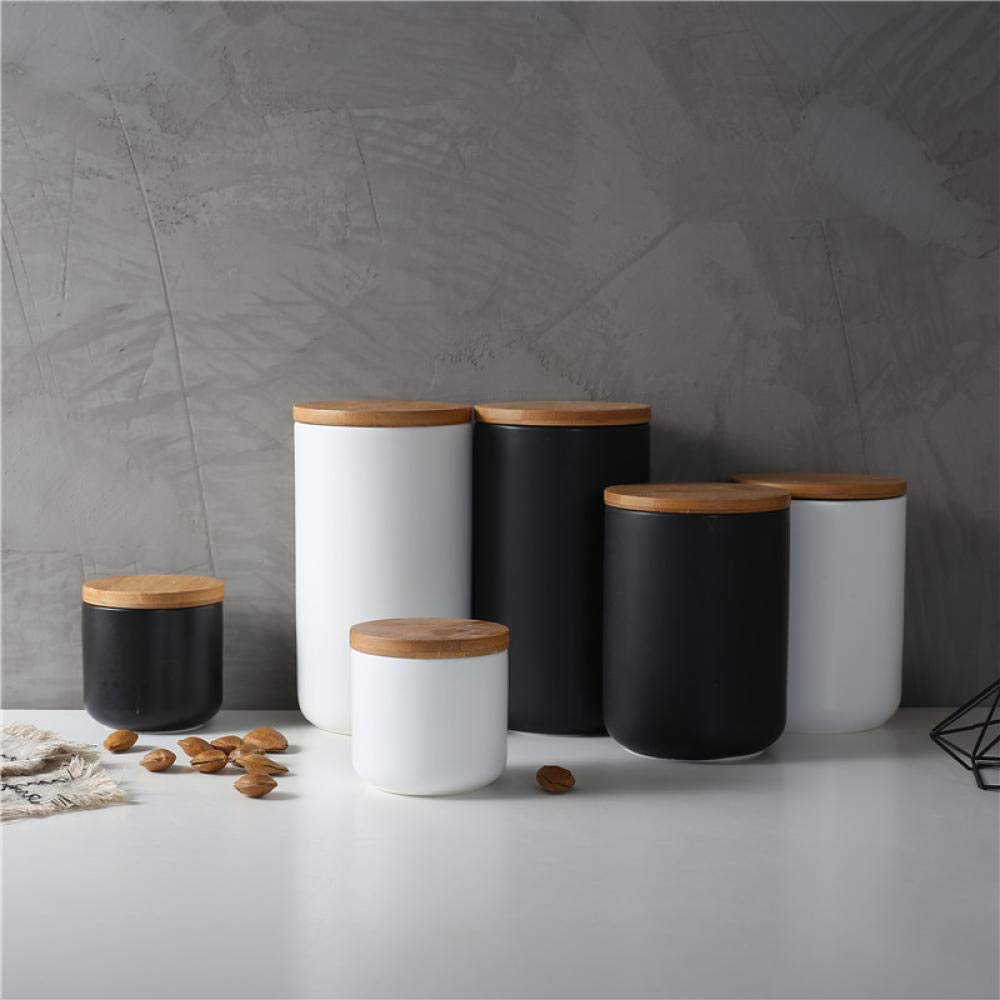 Premium Ceramic Coffee Bean Storage Jar with Wooden Lid - 260ml Airtight Spice Container for Kitchen, Tea, Coffee & Wine Storage - Elegant Nordic Design for Home & Office Use