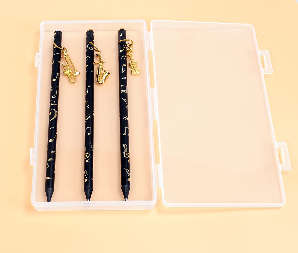 8-Pack Pre-Sharpened Artist Pencils with Music Note Design - Charcoal Drawing Pencils Featuring Diamond Top & Gold Plated Musical Instrument Pendant - Perfect for Sketching, Music Lovers, and Gift Giving