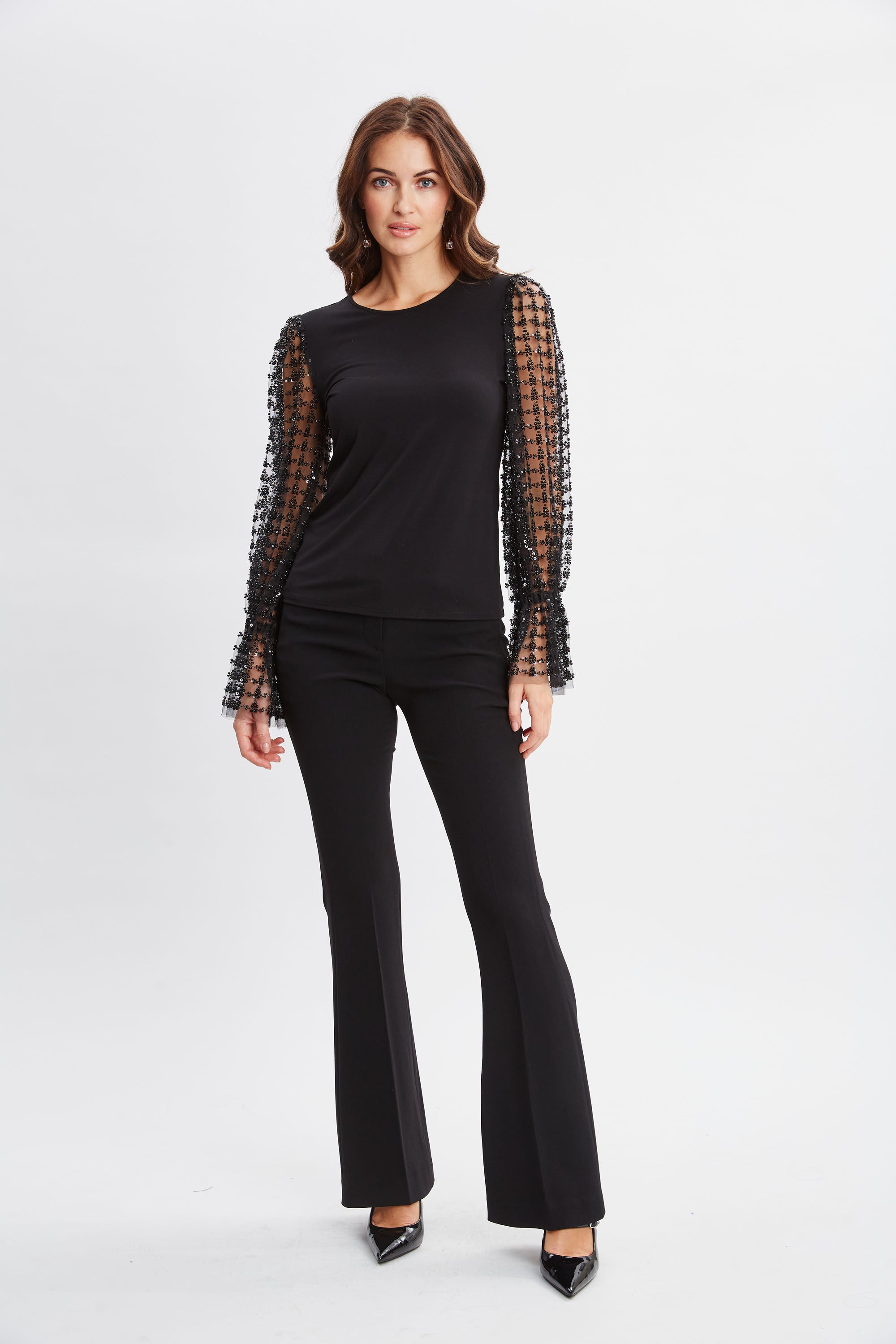 Sparkly Sequin Sleeve Knit Sweater for Women - Elegant Party Top for Night Out, Date Night & Holiday Celebrations