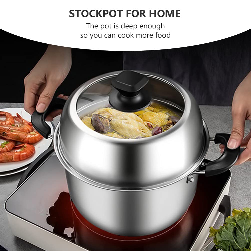1pc Stainless Steel Steamer Stockpot - 5QT Multi-Purpose Kitchen Cookware for Soup, Vegetables & Seafood | Perfect for Home Cooking, Meal Prep & Healthy Steam Cooking