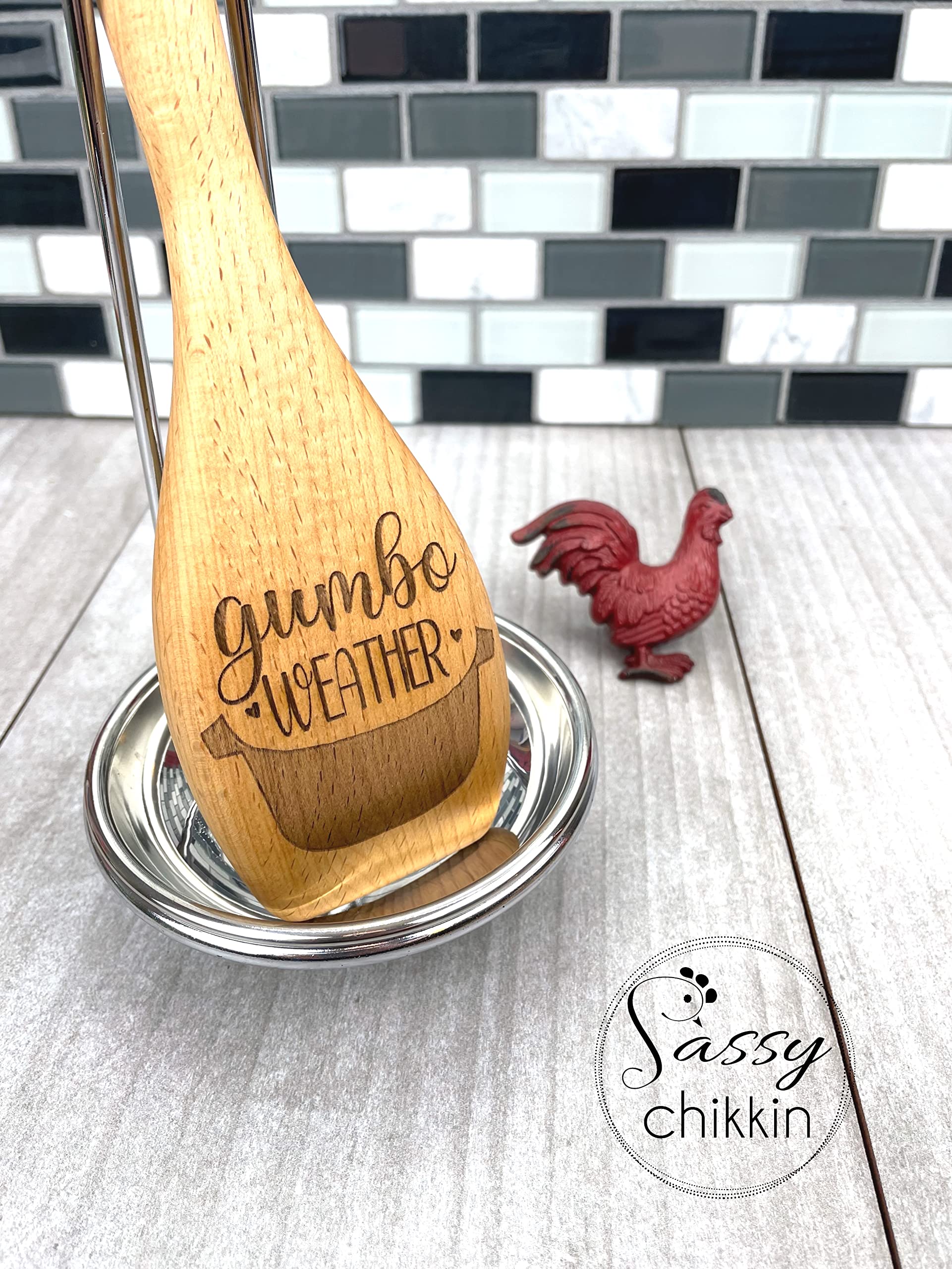 Handcrafted Wooden Gumbo Spoon - Cajun Roux Stirring Utensil with Laser Engraved Design - Perfect for Cooking Gumbo, Jambalaya & Cajun Cuisine - Ideal for Home Chefs & Southern Cooking Enthusiasts