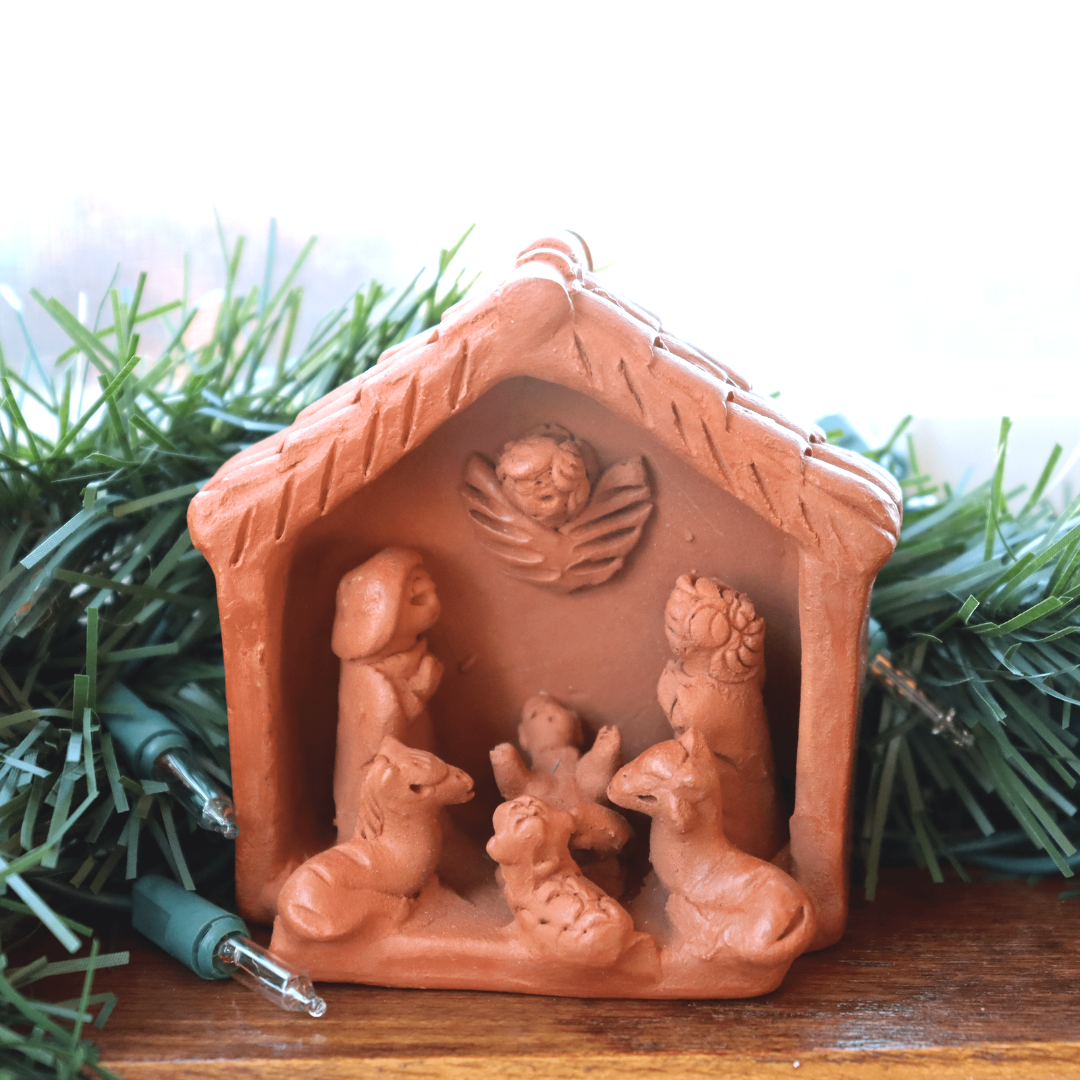 Handmade Terracotta Nativity Set - Traditional Christmas Stable Scene for Home Decor & Holiday Display