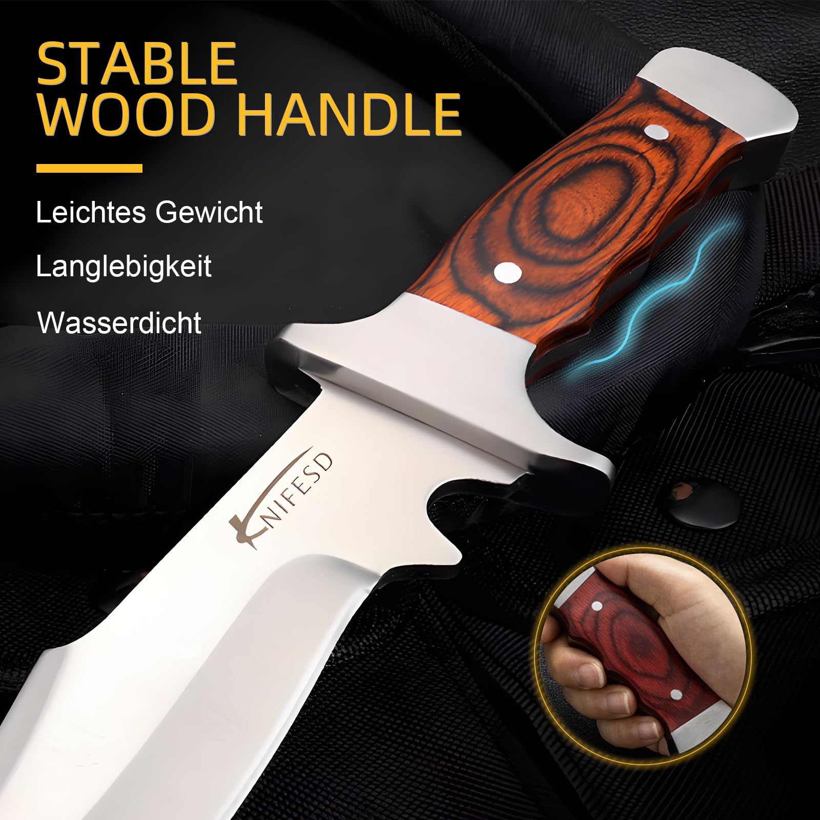 UMF Fixed Blade Hunting Knife with Sheath - Full Tang Bushcraft Knife for Skinning, Deer Hunting & Outdoor Camping | Durable Survival Knife for Wilderness Adventures & Tactical Use (Red)