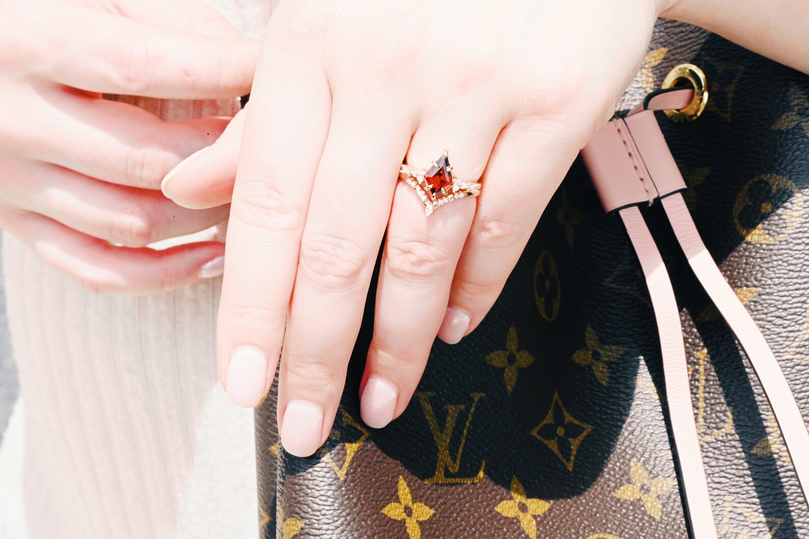 14K Rose Gold Vermeil Red Garnet Engagement Ring Set - Elegant Wedding & Promise Jewelry for Women