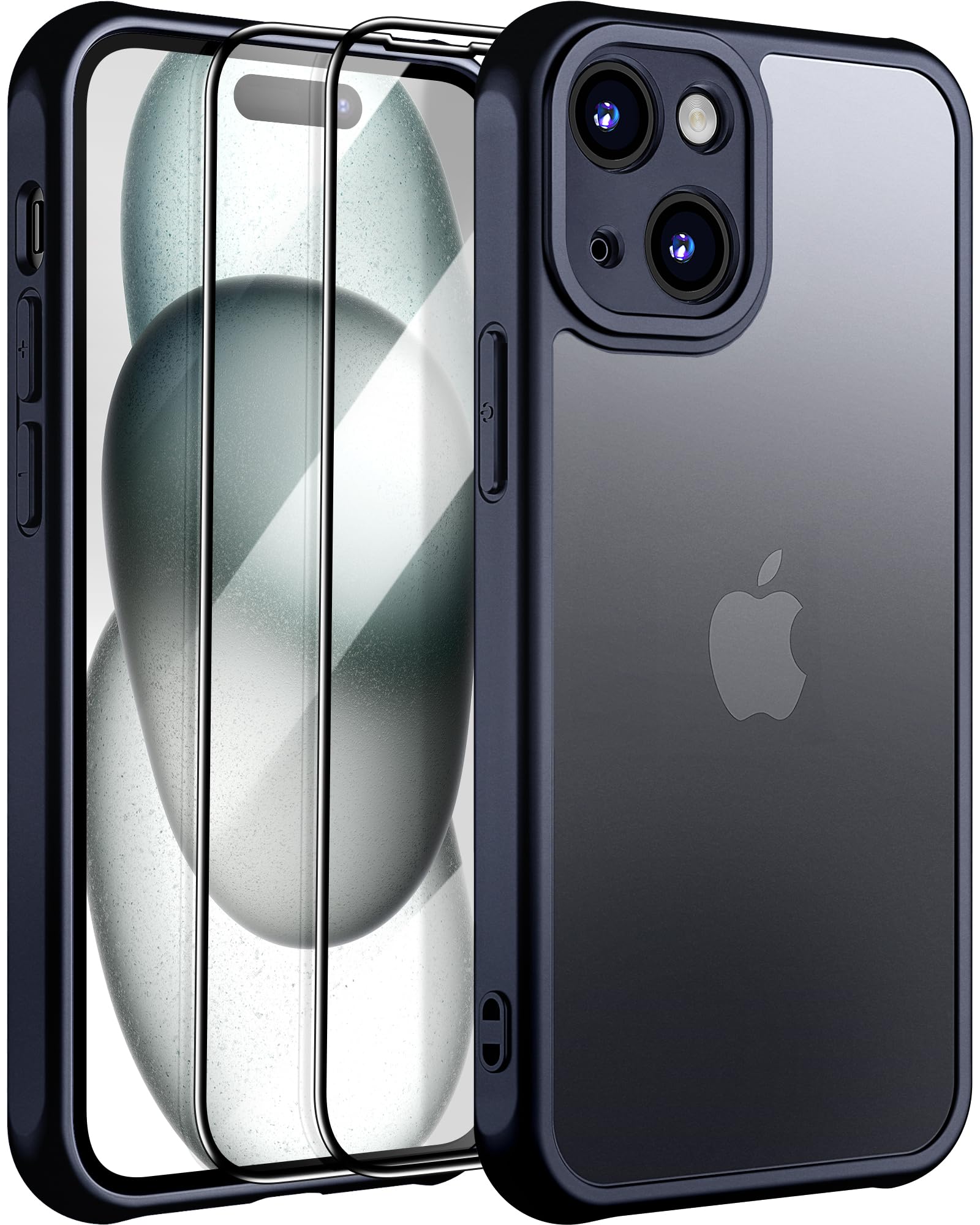 Premium iPhone 15 Plus Case with Full Camera Protection - Includes 2X Tempered Glass Screen Protectors, Anti-Slip Matte Finish, Shockproof Slim Design for Men & Women (Black) - Perfect for Daily Use, Travel & Outdoor Activities