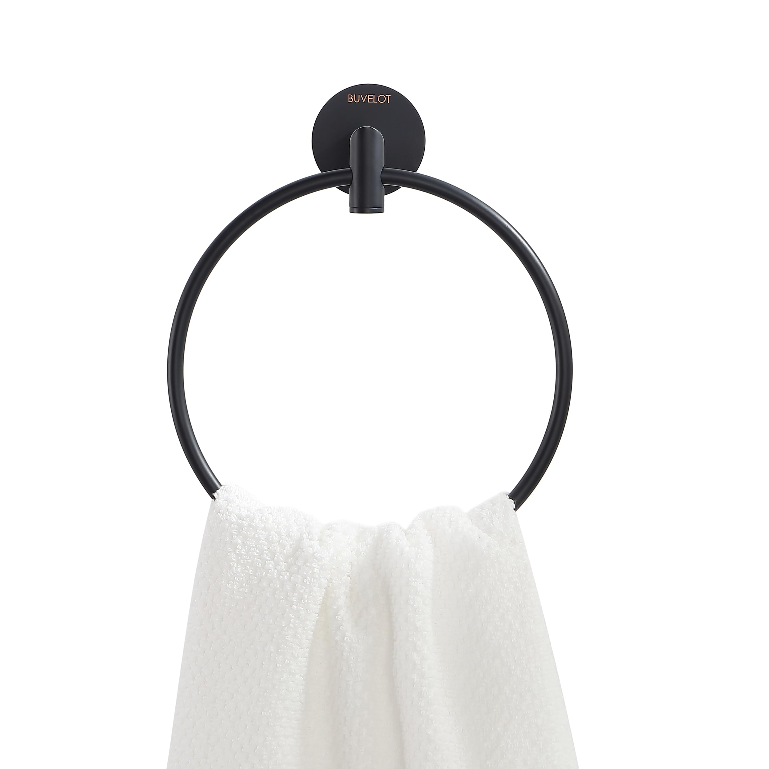 Modern Matte Black Wall Mounted Towel Ring - Hotel Style Hand Towel Holder for Bathroom & Kitchen - Contemporary Bath Accessory - Leo Series 077060-MB - Perfect for Guest Bathrooms, Luxury Hotels & Spa Decor