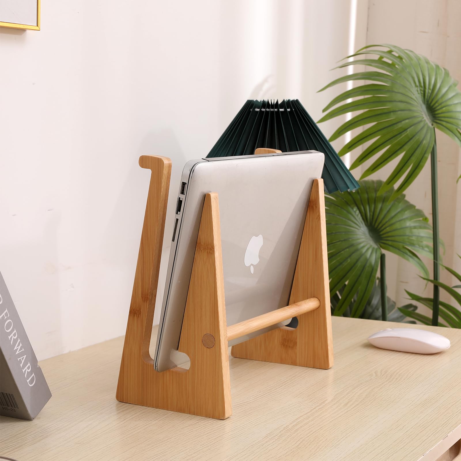 Eco-Friendly Bamboo Laptop Stand for MacBook Air Pro/Dell XPS/Surface Pro/HP/Pixelbook/Lenovo (13-18.6 Inch) - Adjustable Wooden Vertical Desktop Organizer for Home Office & Workspace Ergonomics