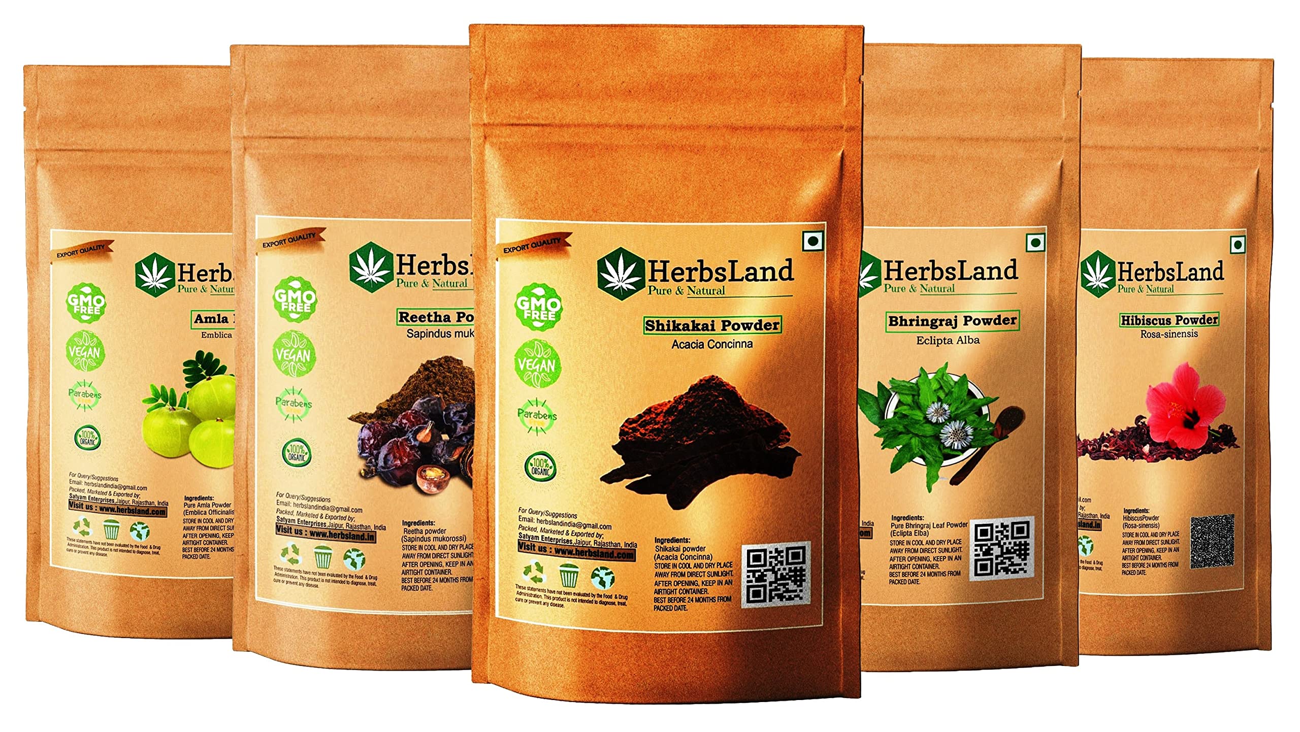 HerbsLand® Pure Bio Organic Amla Reetha Shikakai Bhringraj Hibiscus Powder for Hair Growth & Anti-Dandruff Treatment | Natural Hair Conditioner for Stronger, Healthier Hair | 50g & 250g Options | Perfect for DIY Hair Masks & Scalp Care Routines