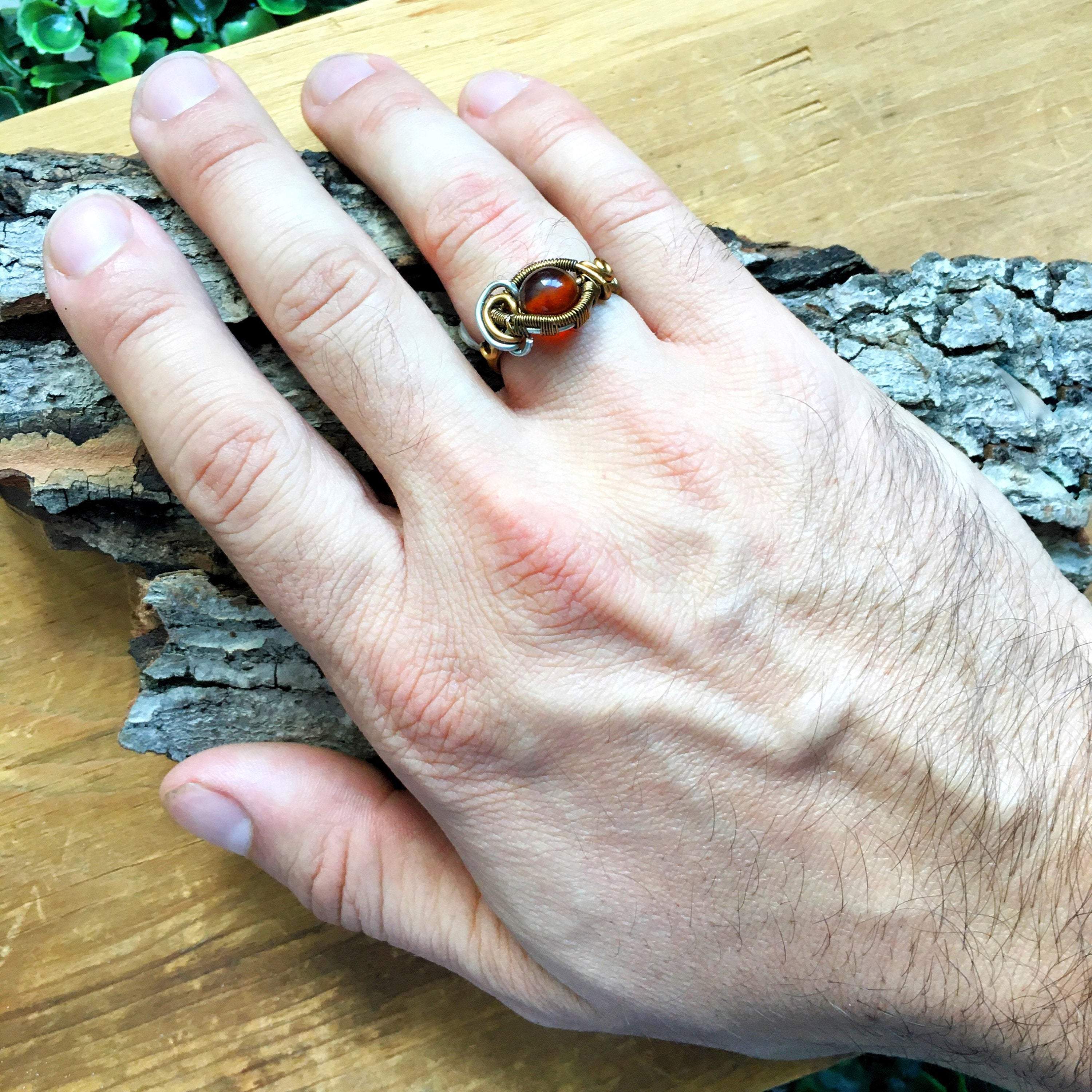 Original Sardonyx Crystal Ring in Dark Silver & Antique Bronze - Handmade Gemstone Jewelry for Women, Spiritual Healing & Fashion Accessory - Perfect for Meditation, Energy Balancing & Everyday Wear