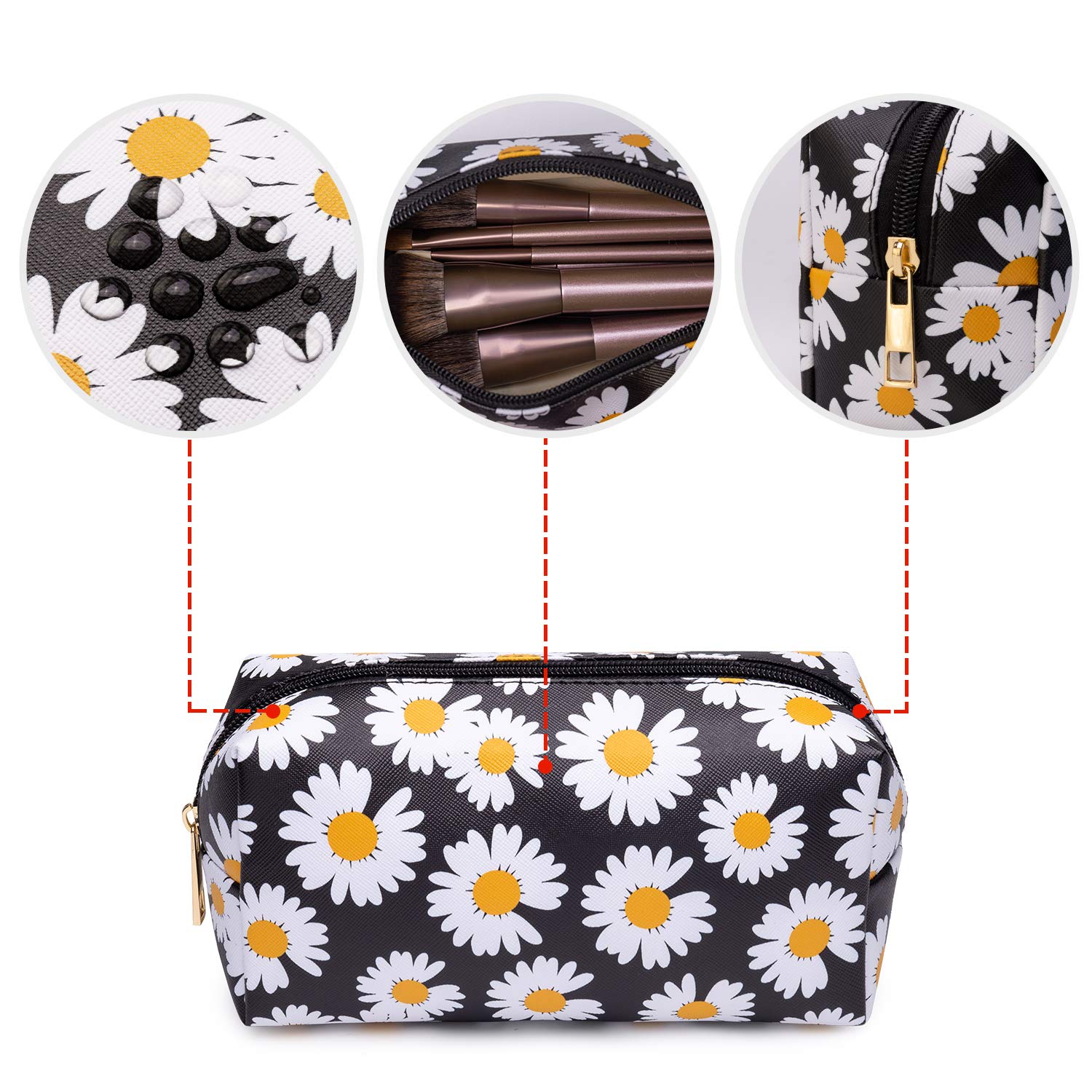 3-Piece Waterproof Makeup Bag Set for Women - Portable Travel Cosmetic Pouch & Toiletry Organizer with Black Floral Design | Perfect for Vacation, Gym, and Daily Essentials Storage
