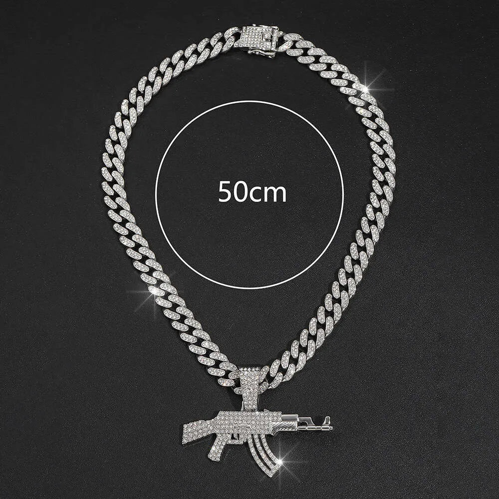 18K Gold AK47 Pendant Necklace for Men - Iced Out VVS Moissanite Hip Hop Gun Jewelry - Perfect for Rappers, Streetwear Fashion & Gift Giving