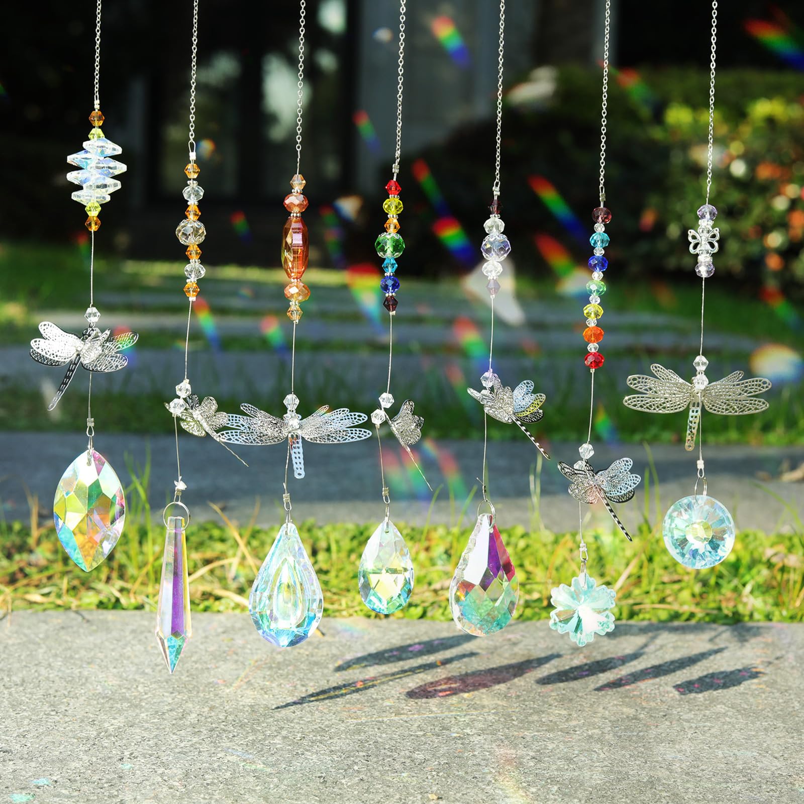 7 Pack Crystal Suncatchers Dragonfly Pendants - Rainbow Window Prisms for Wedding, Garden & Home Decor - Creates Beautiful Light Reflections for Indoor/Outdoor Spaces