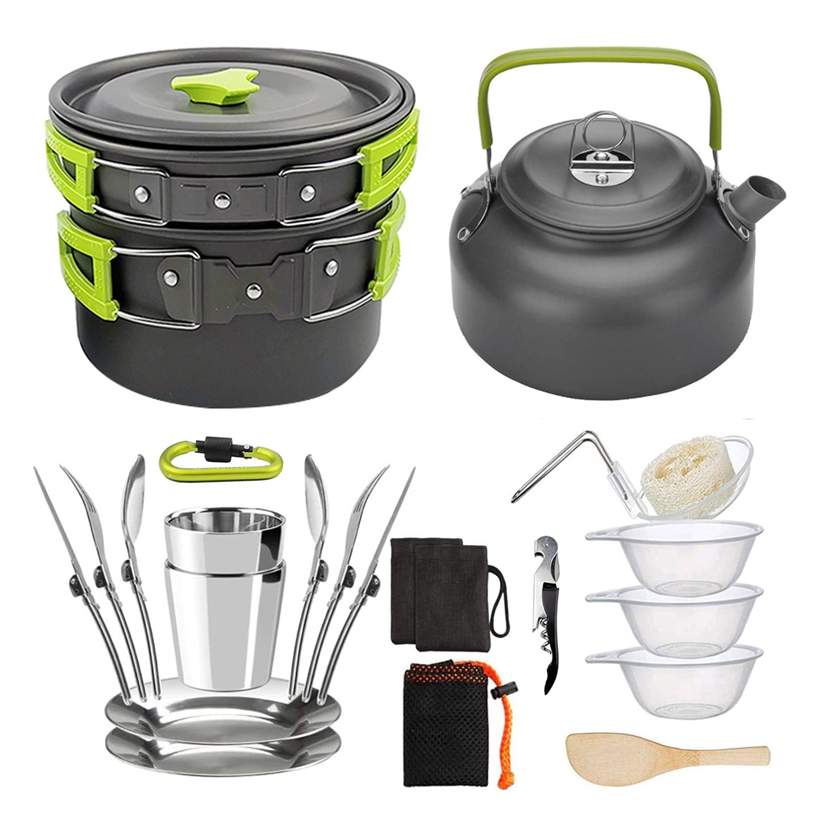 SHANG-JUN 2-3 Person Camping Cookware Set - Lightweight Outdoor Teapot & Folding Pot Combo for Backpacking, Hiking & Picnics | Portable Cooking Gear for Camp Stove Use