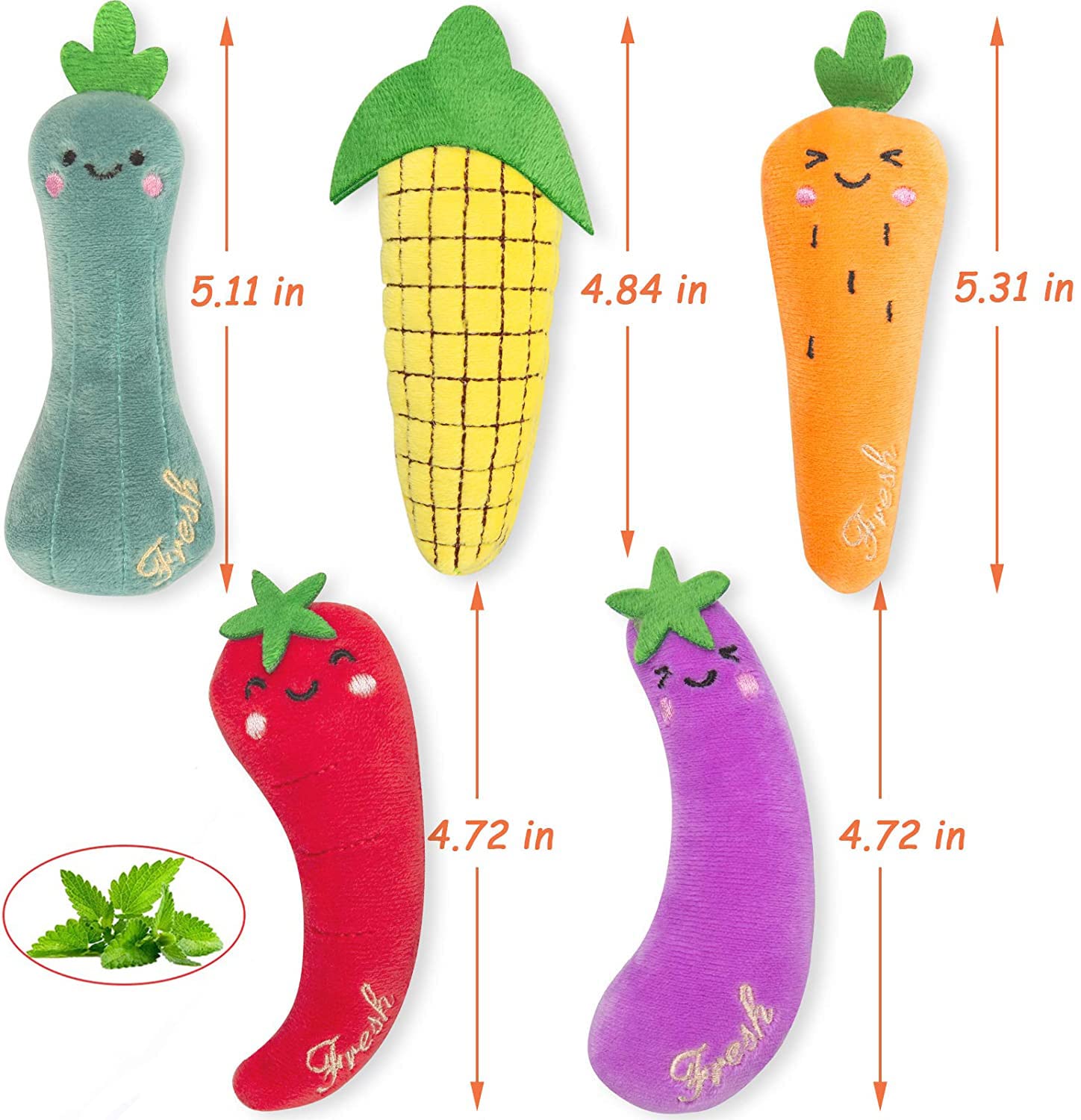5PCS Catnip Cat Toys for Indoor Cats - Soft Plush Chew Pet Toys with Catnip, Interactive Teething Chew Toys for Kittens & Adult Cats (Fruit Theme) - Perfect for Playtime, Training & Stress Relief