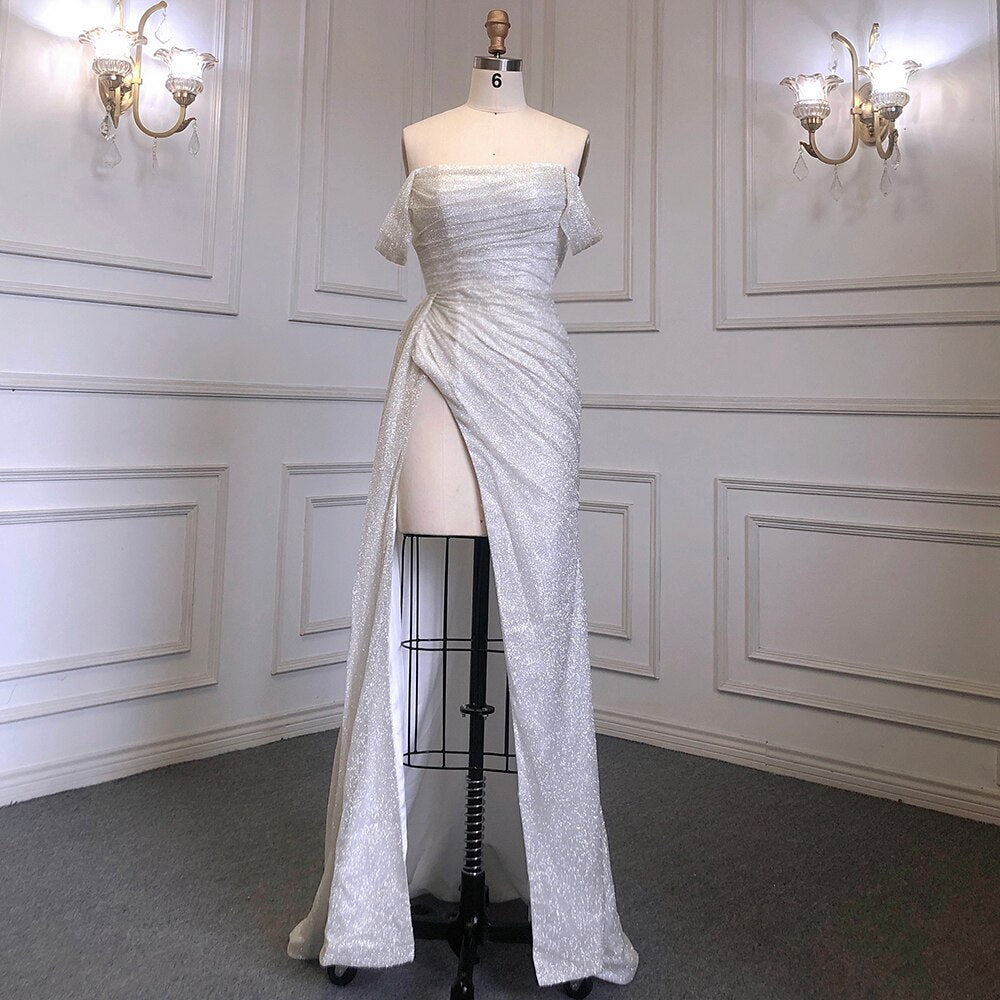 Elegant Ivory Mermaid Evening Dress with Sequins - Luxury High Slit Formal Gown for Women 2025 | Perfect for Parties, Prom, and Special Occasions