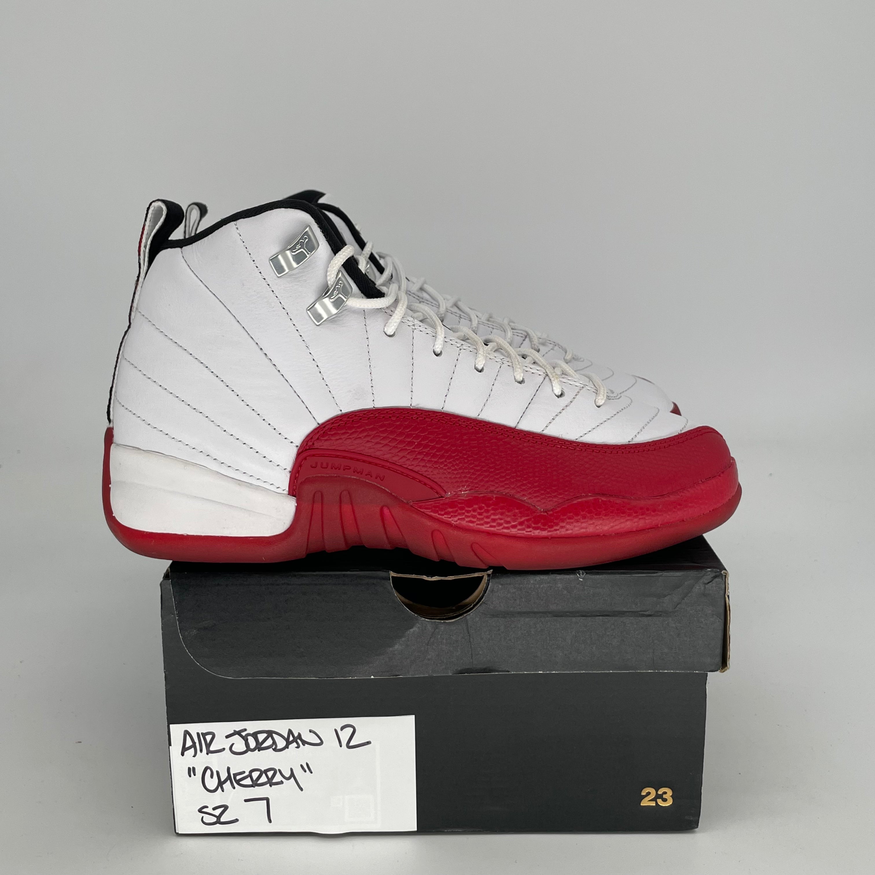 Original Air Jordan 12 Cherry Basketball Shoes - Women's Size 7/8.5W (Style# 153265-116) - Perfect for Streetwear, Sneaker Collecting & Casual Fashion