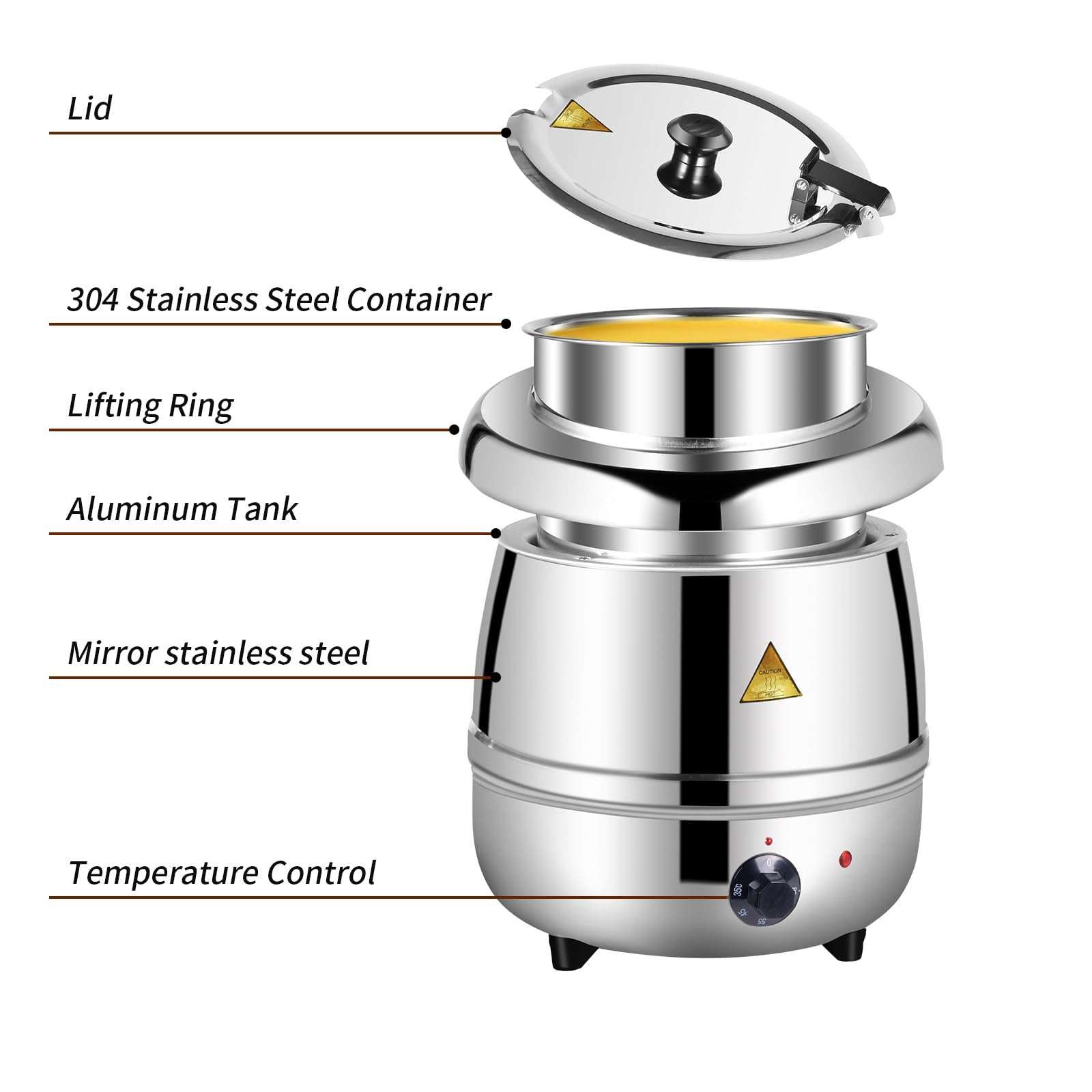 10L Commercial Electric Buffet Food Warmer - Stainless Steel Soup Warmer for Restaurants, Catering & Buffets - Keep Food Hot for Hours