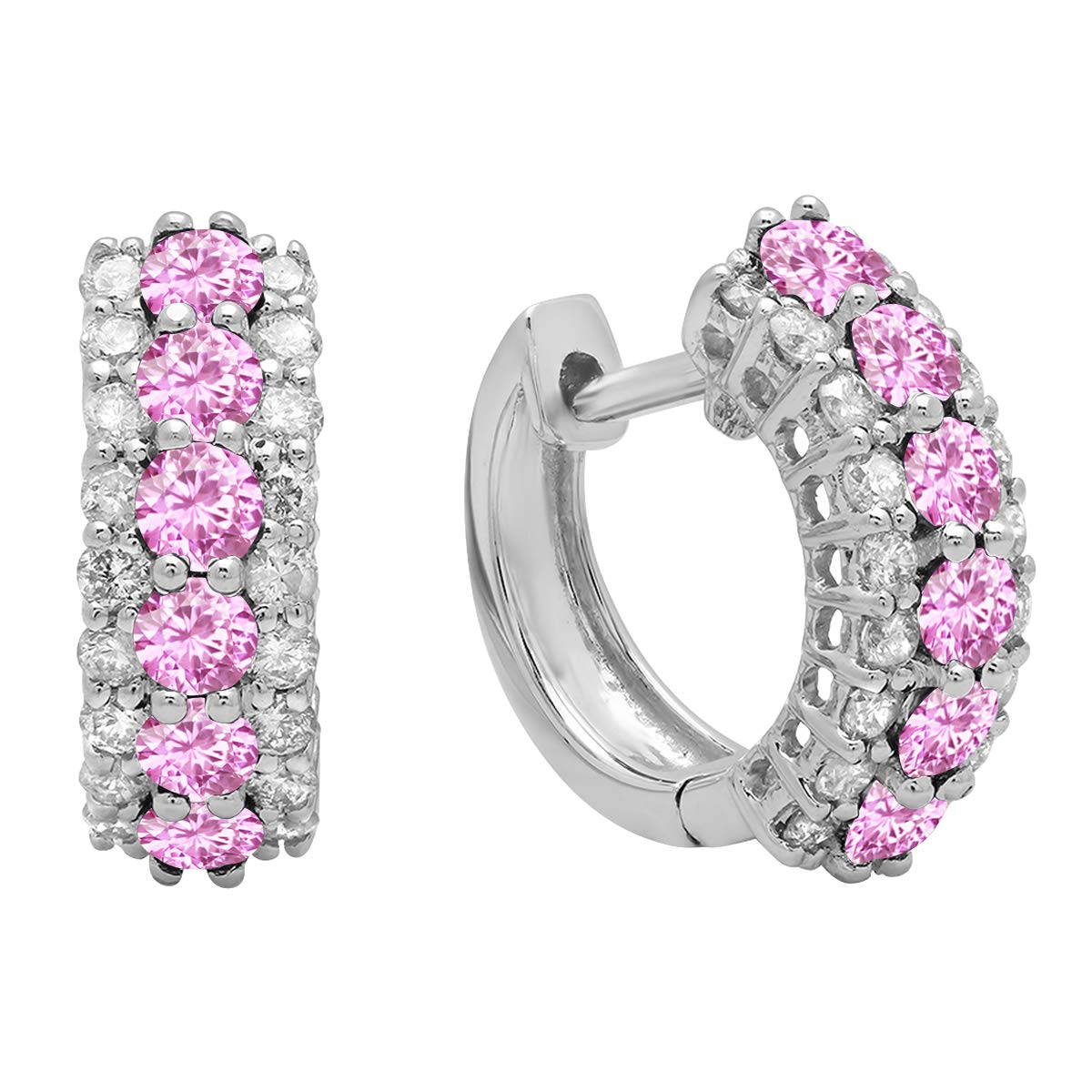 Dazzlingrock 14K Solid White Gold Round Gemstone & White Diamond Huggie Hoop Earrings for Women | Elegant Everyday Jewelry, Perfect for Work, Parties & Special Occasions