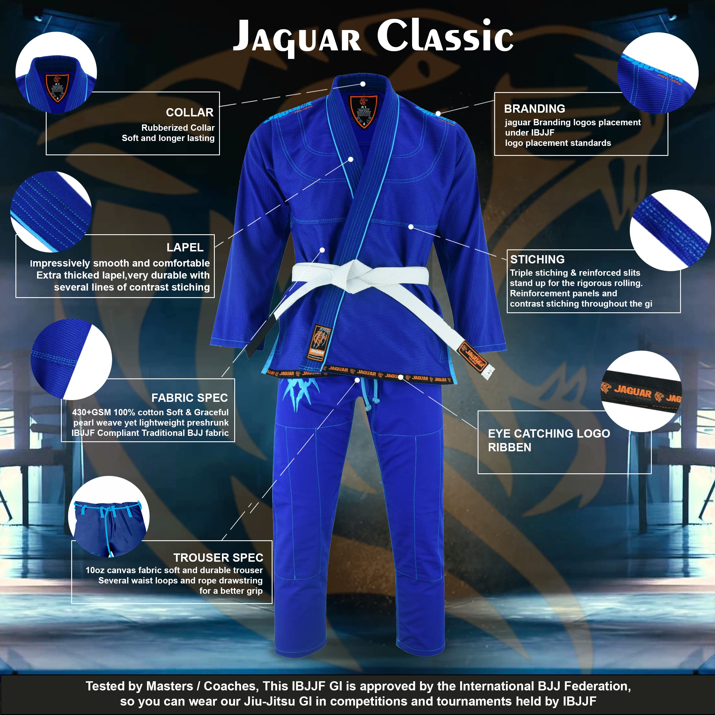 JAGUAR PRO GEAR Classic Series BJJ Gi - Lightweight Brazilian Jiu Jitsu Kimono for Kids & Adults (Unisex) with Free White Belt - Perfect for Training, Competition & Martial Arts Practice