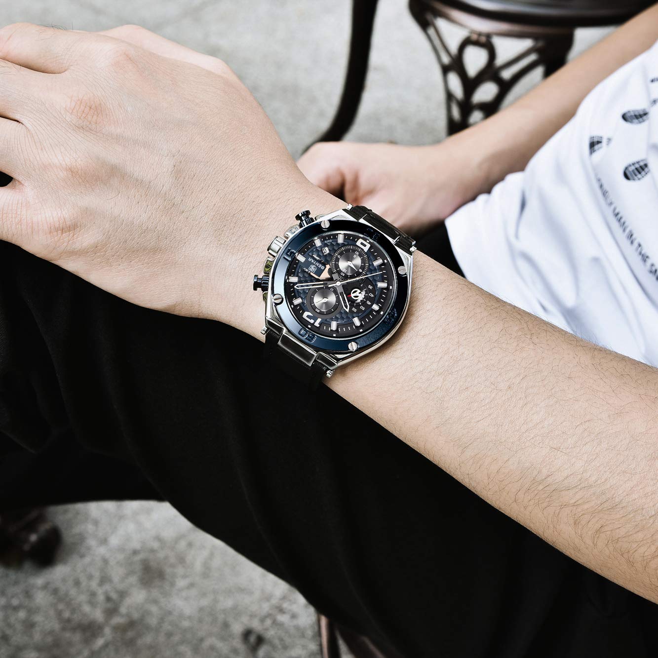 BENYAR Men's Chronograph Date Waterproof Sports Watch - Leather Strap Business Wristwatch for Office, Outdoor & Casual Wear