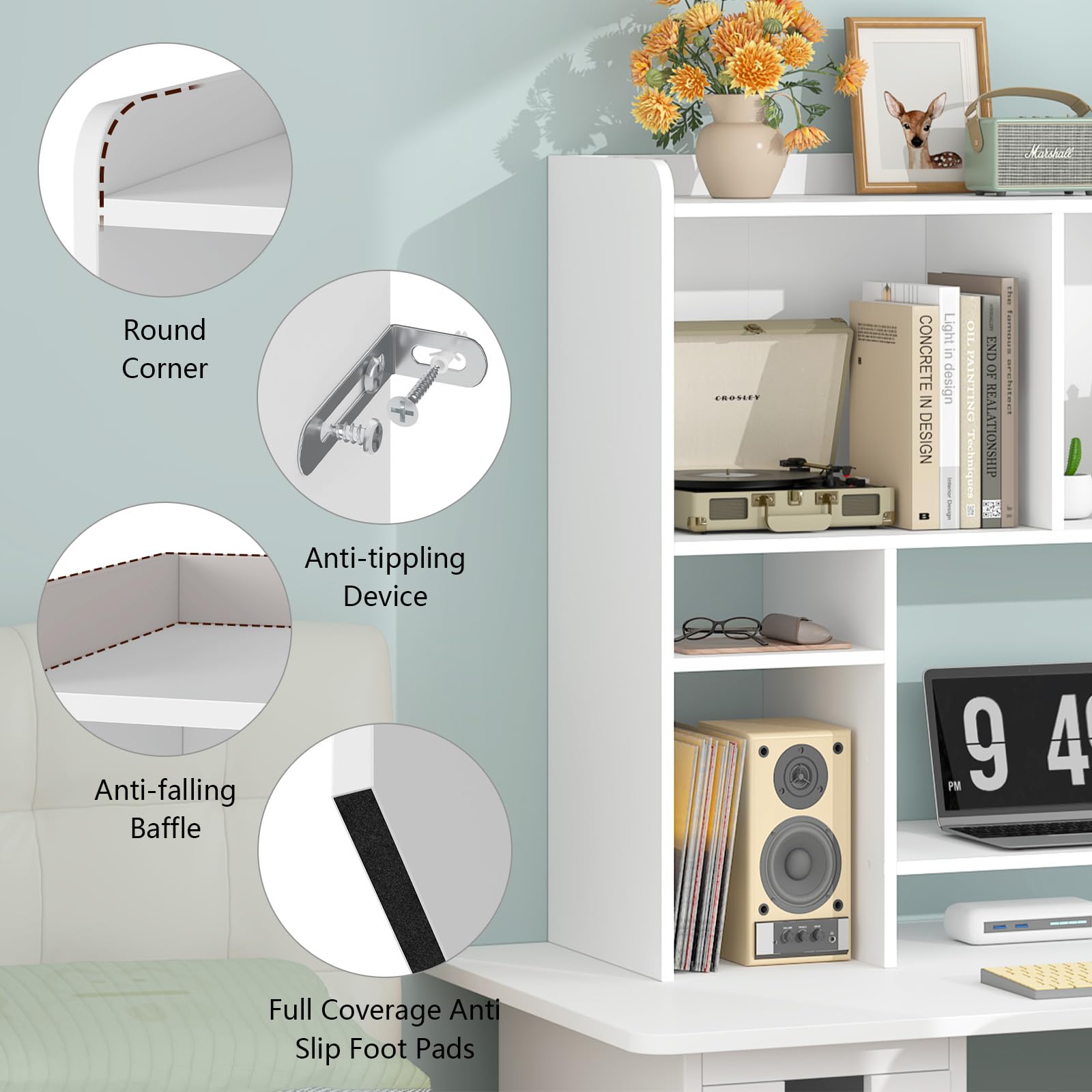 Adjustable 5-Tier Desktop Bookshelf Organizer - White Computer Desk Shelf with Storage Hutch for Home Office & Dorm | Perfect for Displaying Books, Decor & Office Supplies on Your Workspace
