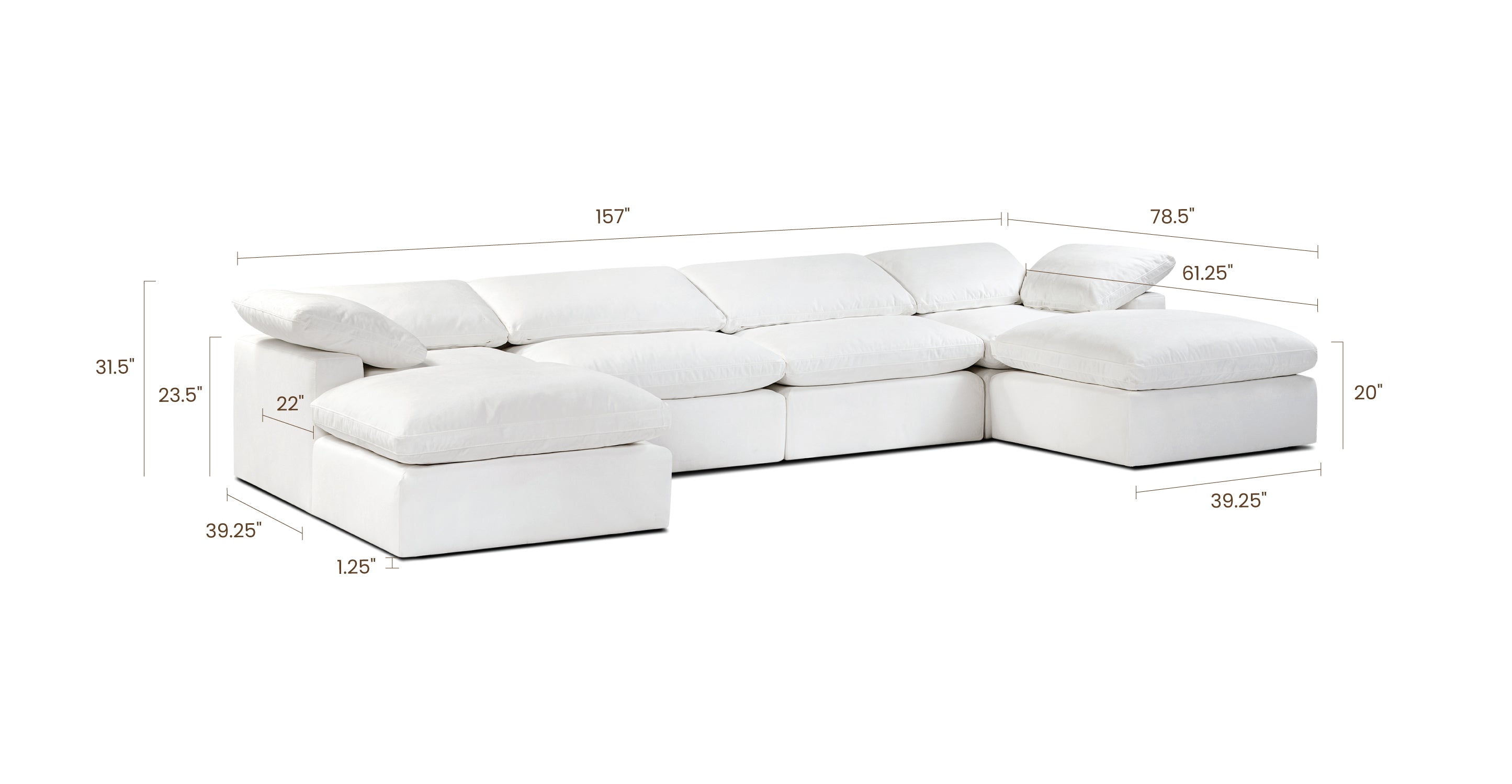 6-Seat Aspen Modular U-Shaped Sectional Sofa - Modern L-Shaped Living Room Couch for Large Spaces, Family Gatherings & Home Theater