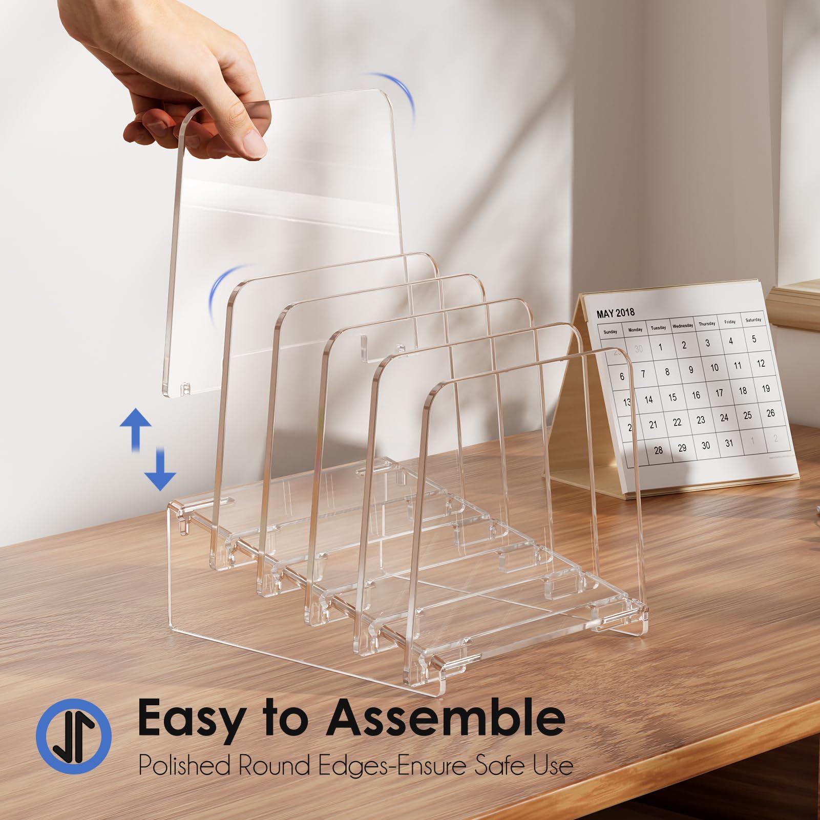 MaxGear 5-Section Clear Acrylic Vertical Desk File Organizer - Inclined Document Holder for Office, School & Home - Perfect for Bills, Letters, Notebooks and Office Supplies Organization