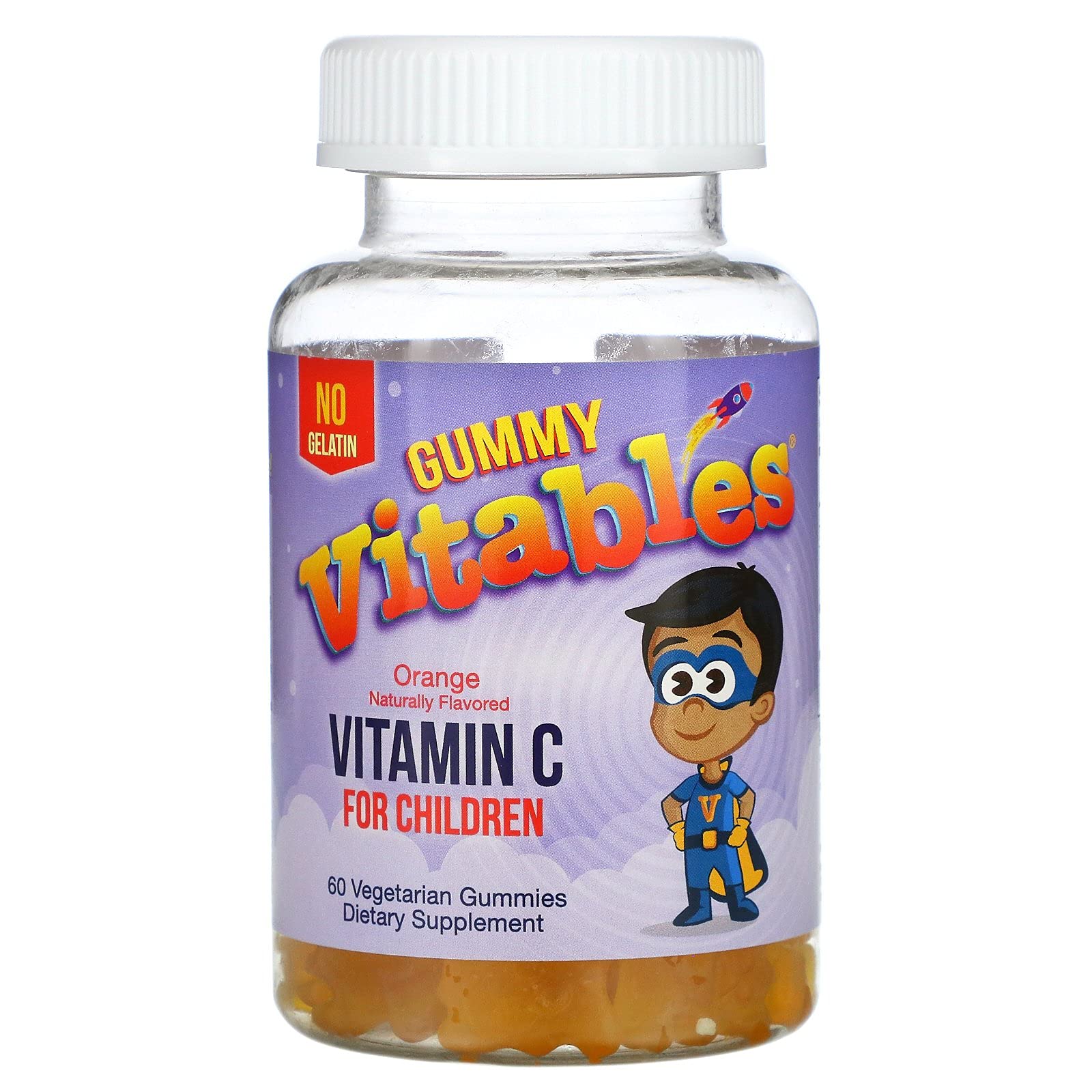 Vitamin C Gummies for Kids - Natural Orange Flavor - 60 Vegetarian Chewable Supplements - Immune Support & Daily Health Boost for Children at School & Playtime