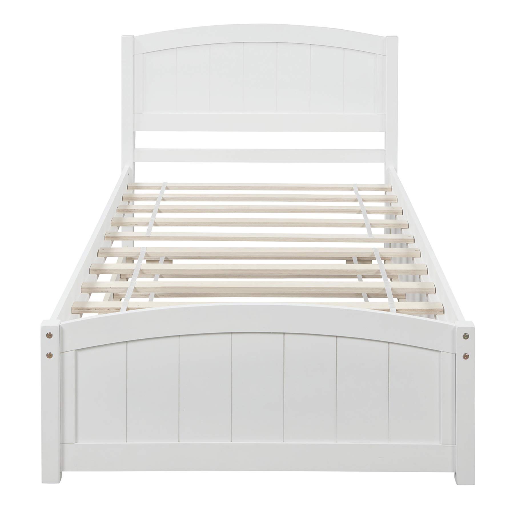 Merax Twin Size Wood Platform Bed Frame with Trundle - No Box Spring Needed, White - Perfect for Kids' Rooms, Guest Bedrooms & Small Spaces