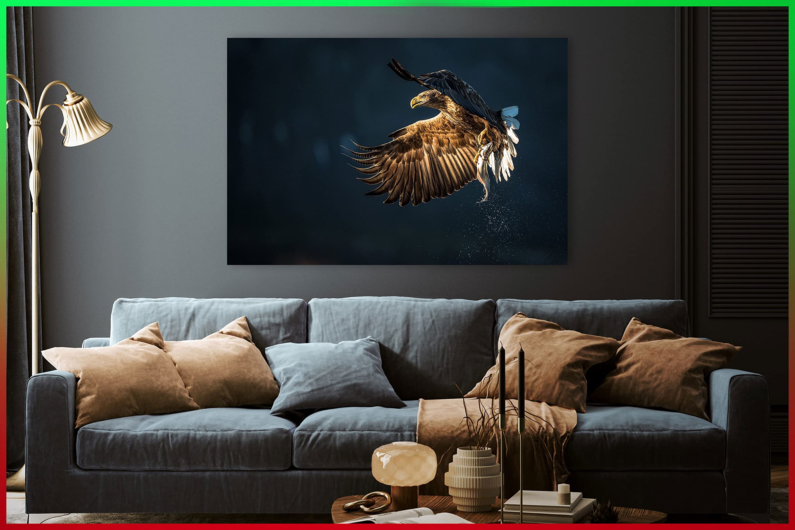 Eagle Bird Catching Fish Canvas Wall Art - Framed & Ready to Hang - 30x40 Inches - Nature Wildlife Home Decor for Living Room, Bedroom, Kitchen & Office