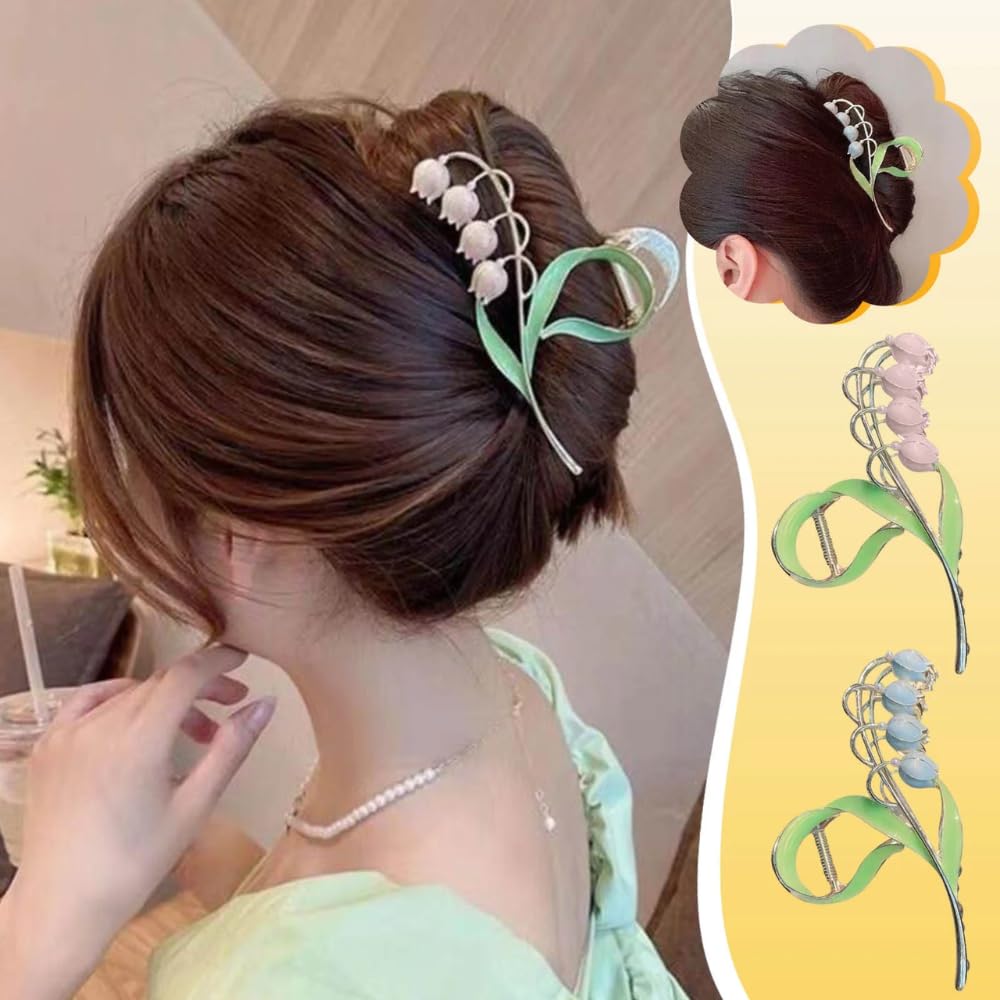 RSJ TRADERS - 2PCS Tulip Hair Claw Clips for Women, Fairy Flower Hair Clips, Large Metal Hair Clips for Ponytail, Trendy Hair Accessories for Women & Girls (Pink, Blue) - Perfect for Parties, Weddings & Daily Styling