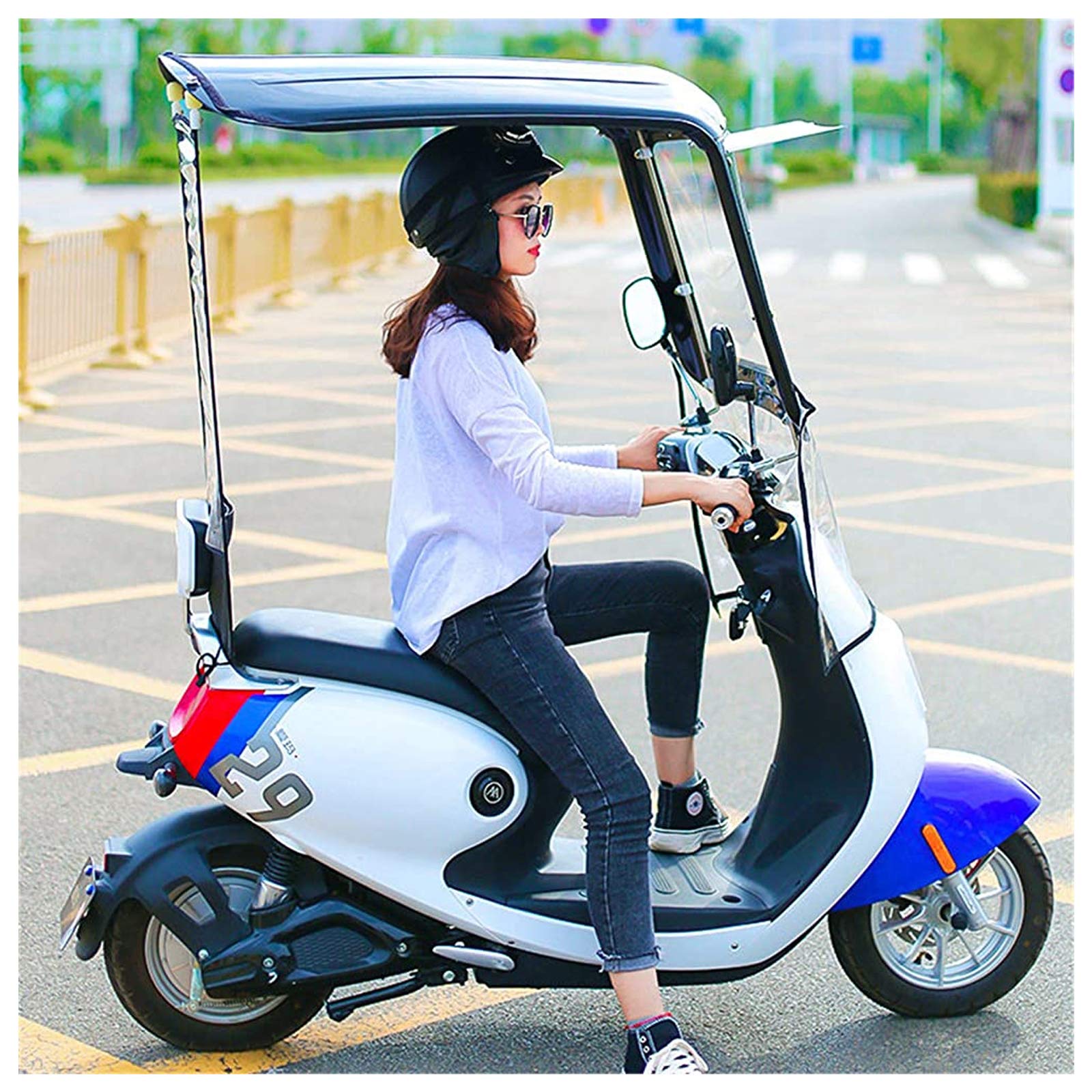 Universal Fully Enclosed Transparent Canopy Cover for Electric Cars & Mobility Scooters - Waterproof Sun Rain Wind Protection - Fits Most Electric Motorcycles (Perfect for Outdoor Commuting, Shopping & Leisure Activities)