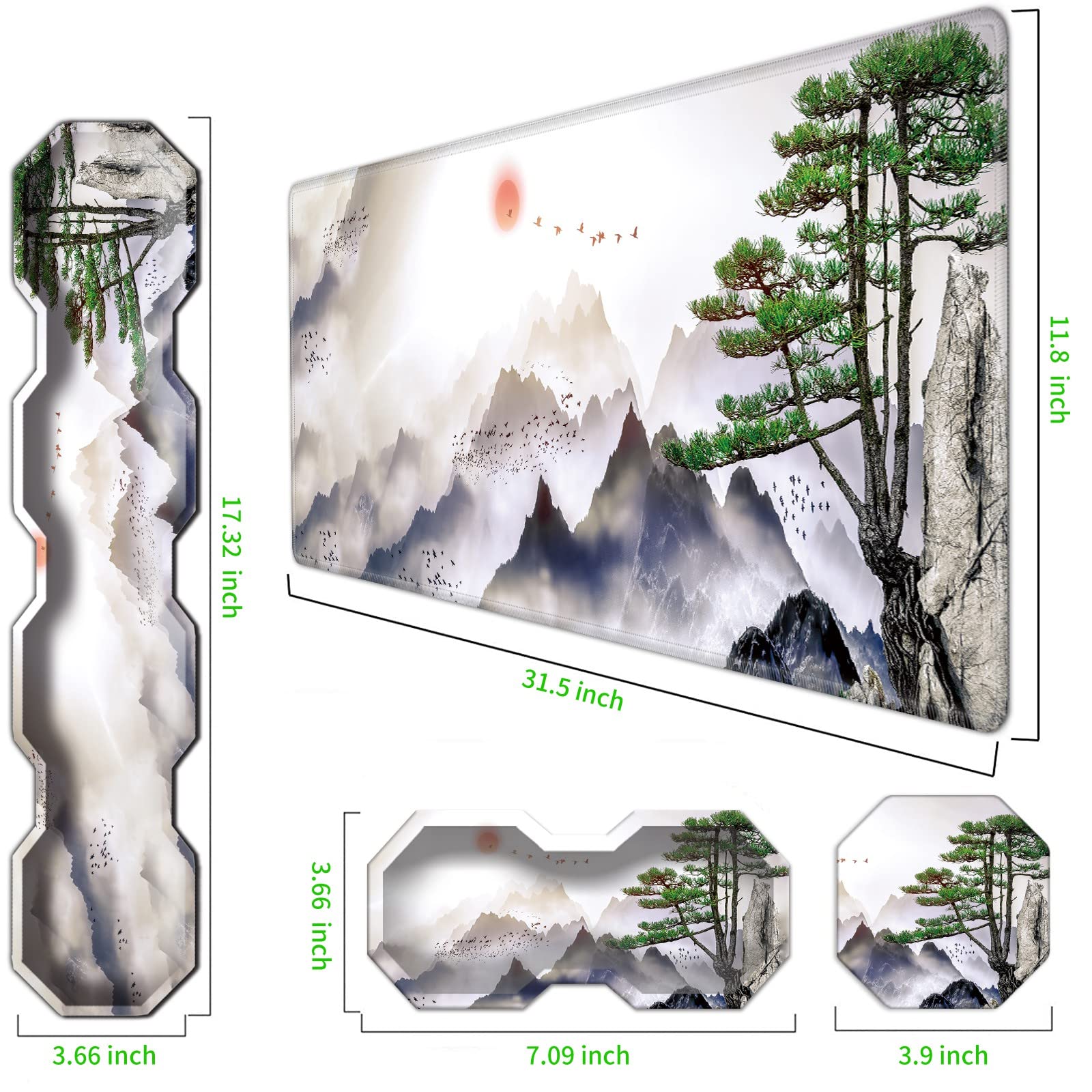 Large Gaming Mouse Pad Set - 4-in-1 Non-Slip Desk Mat with Wrist Rest for Office & PC Gaming (31.5