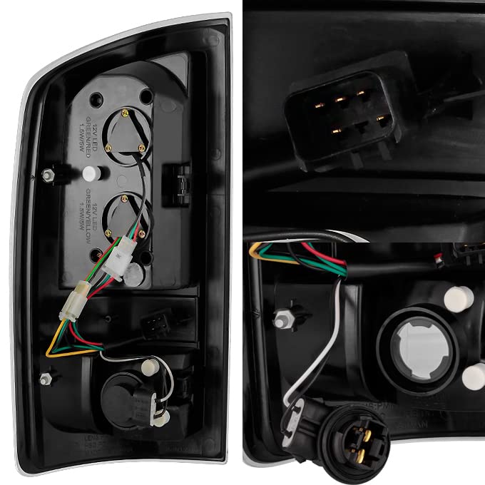 AKKON Black Bezel LED Tail Lights + LED 3rd Brake Light for 2002-2006 Dodge Ram 1500/2500/3500 - Durable Replacement with Bright LED Lights for Enhanced Safety & Style | Perfect for Off-Roading, Truck Upgrades & Night Driving