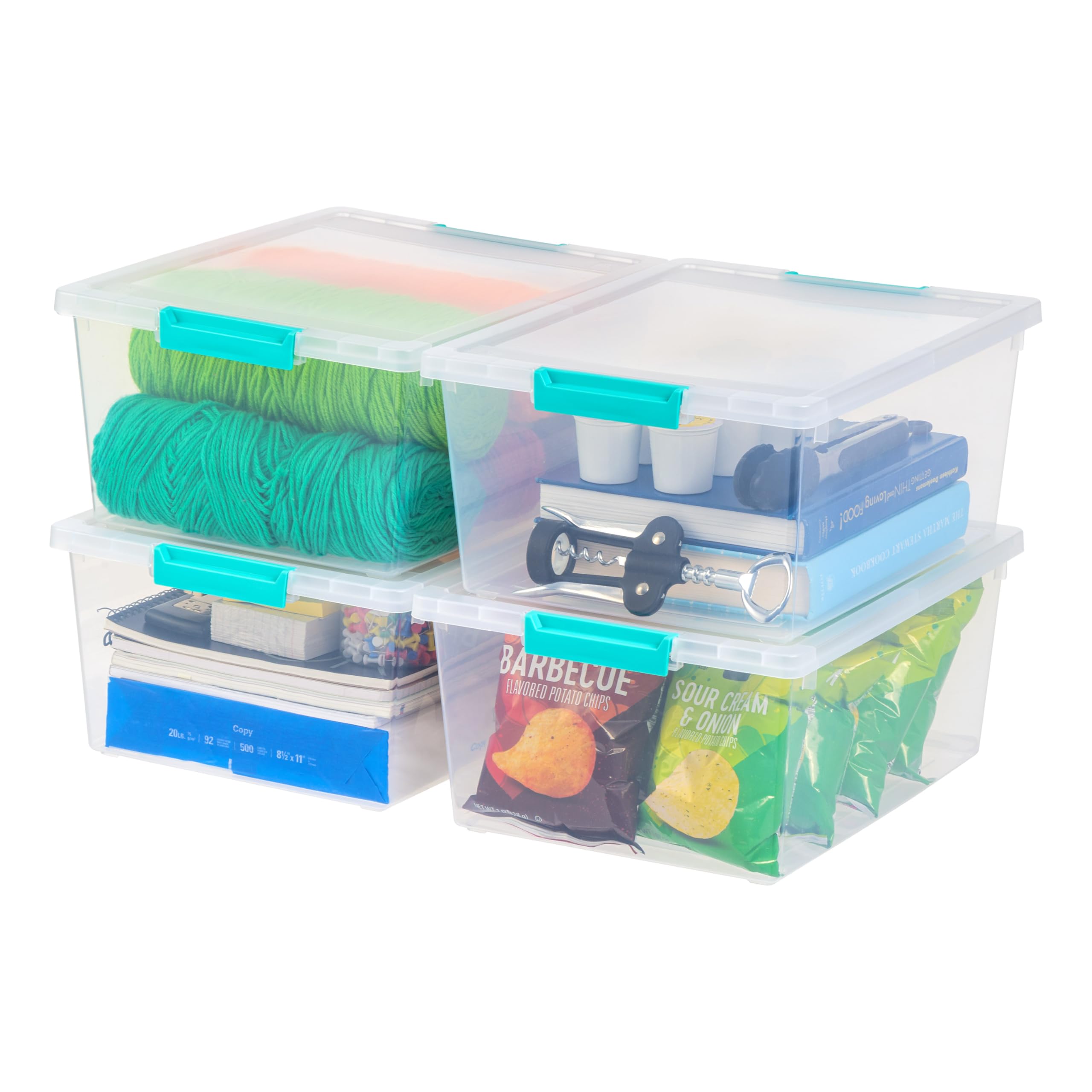 IRIS USA 12 Quart Clear Plastic Storage Bins with Lids - 4 Pack Stackable Organizing Containers for Sensory Bins, Craft Supplies, Home, Office & School Organization | Perfect for Toy Storage, Art Supplies & Clutter Control